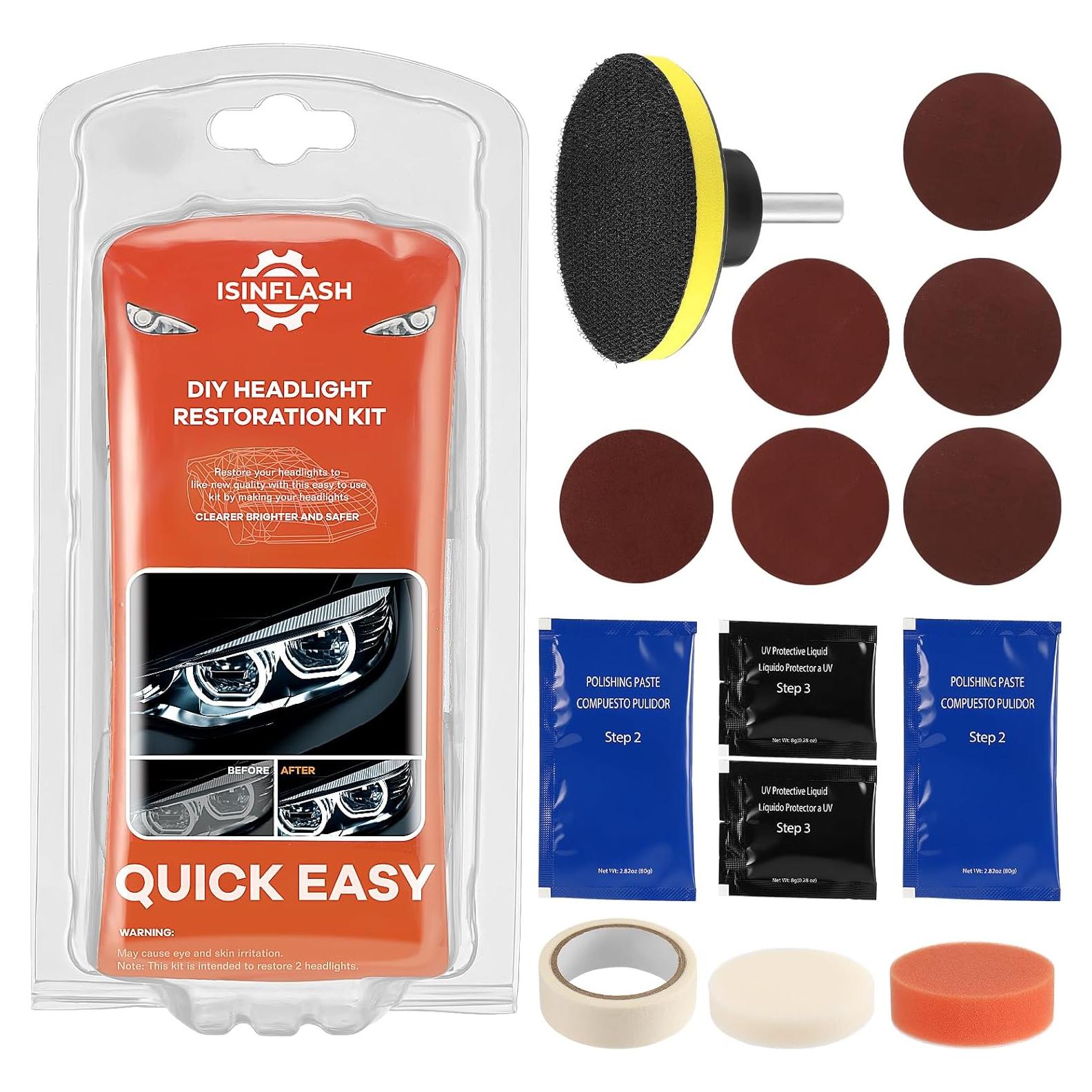 Kit de Restauración de Faros ISINFLASH 3 Pasos para Lentes de Coche