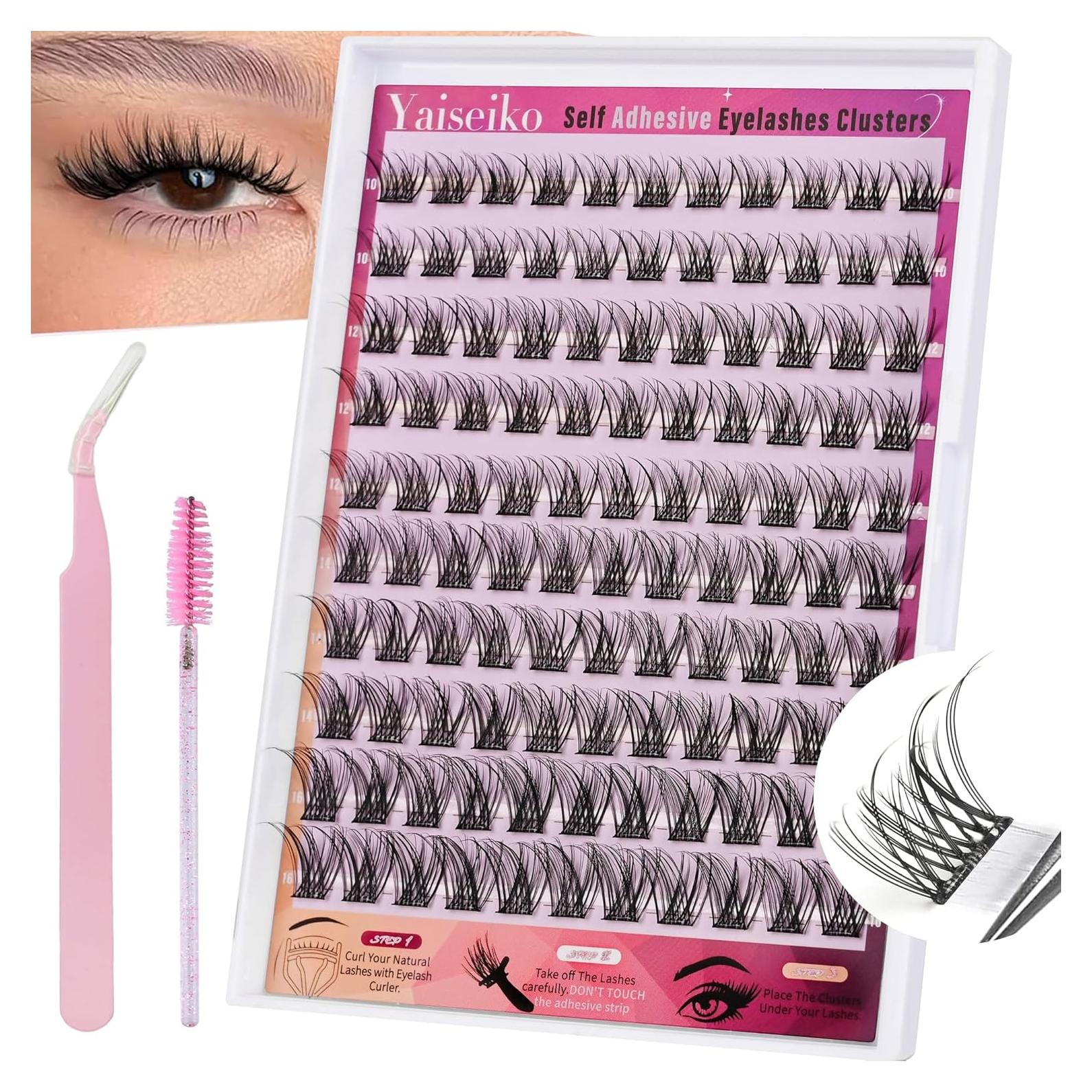 Self Adhesive Eyelashes Clusters Kit Lash Clusters DIY Eyelashes Pre Glued Lashes Extensions No Glue Needed lash Clusters D Curl Individual Lashes(A02,10-16mm,110Pcs)