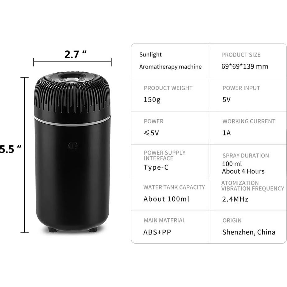 Difusor de Aroma Unee para Auto 100ml USB Humidificador Negro