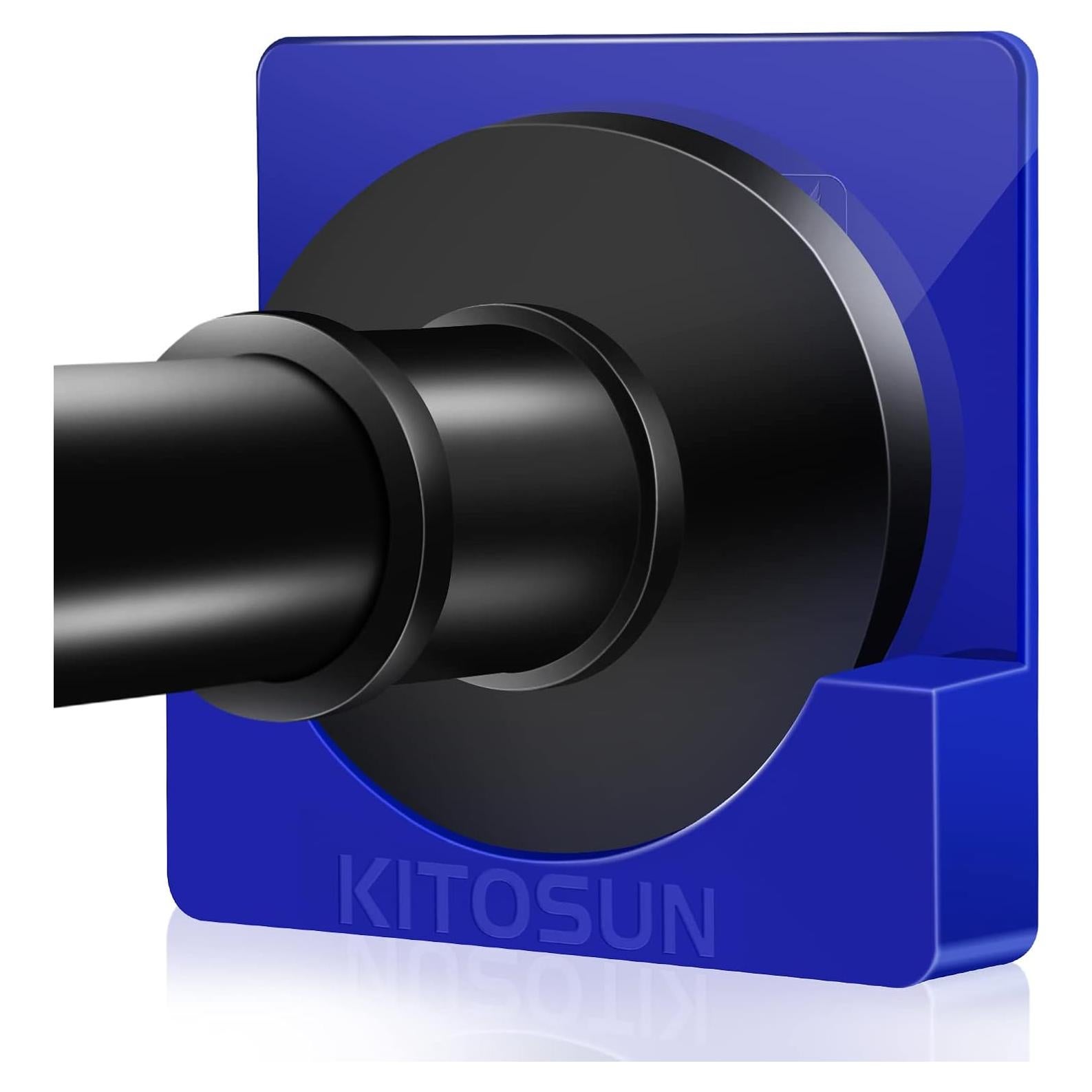 Adhesive Shower Curtain Rod Holder – Kitosun Wall Mount Bathroom Tension Pole Retainer Brackets with Super Sticky Tape for Quick Stick and Stainless Steel Screws for Drilling Installation (Royal Blue)