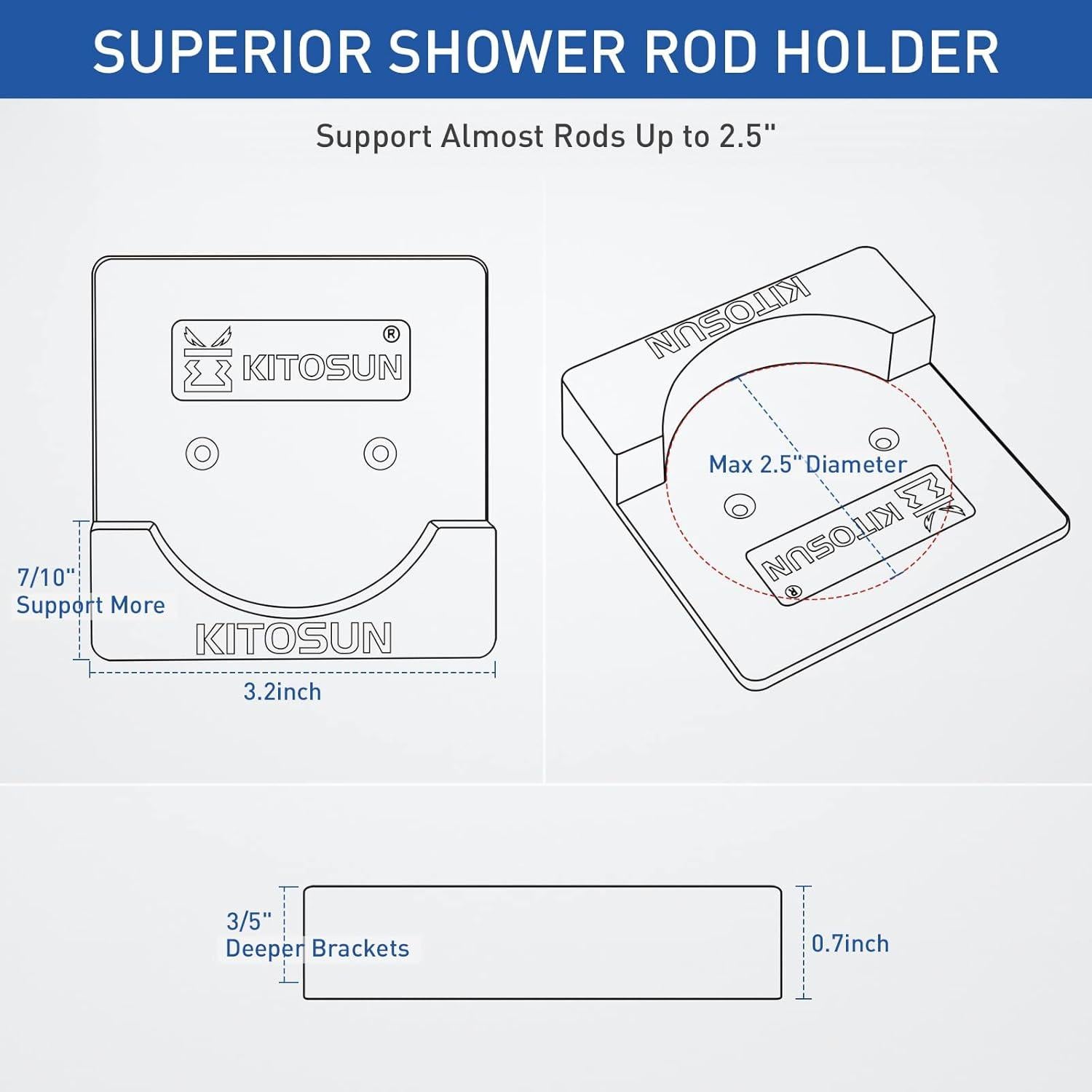 Adhesive Shower Curtain Rod Holder – Kitosun Wall Mount Bathroom Tension Pole Retainer Brackets with Super Sticky Tape for Quick Stick and Stainless Steel Screws for Drilling Installation (Royal Blue)