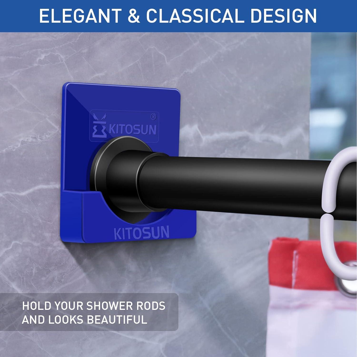 Adhesive Shower Curtain Rod Holder – Kitosun Wall Mount Bathroom Tension Pole Retainer Brackets with Super Sticky Tape for Quick Stick and Stainless Steel Screws for Drilling Installation (Royal Blue)