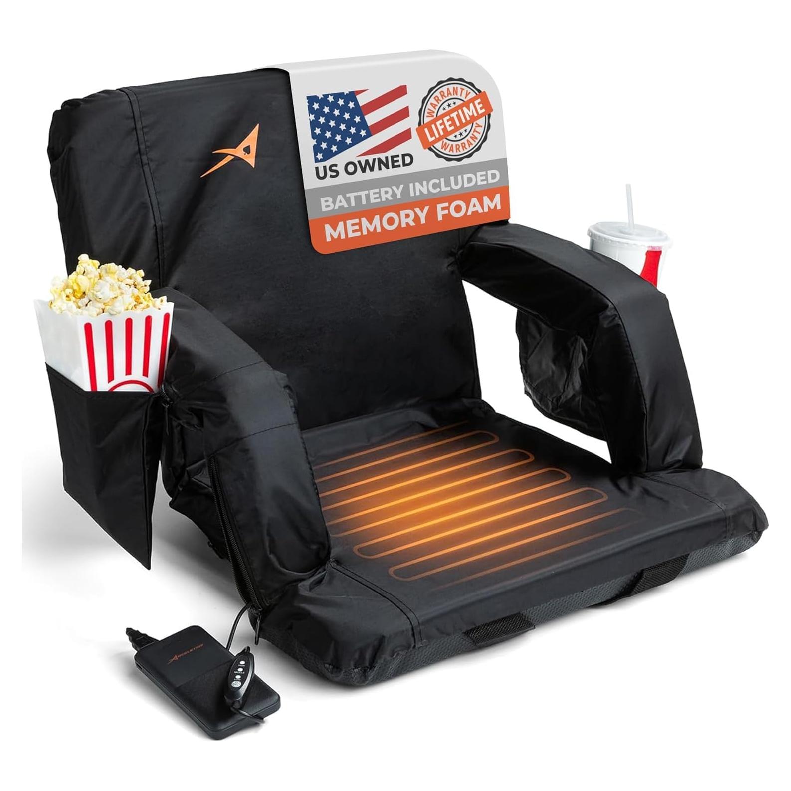 Asiento de Grada Calentado ACELETIQS con Batería USB - Negro