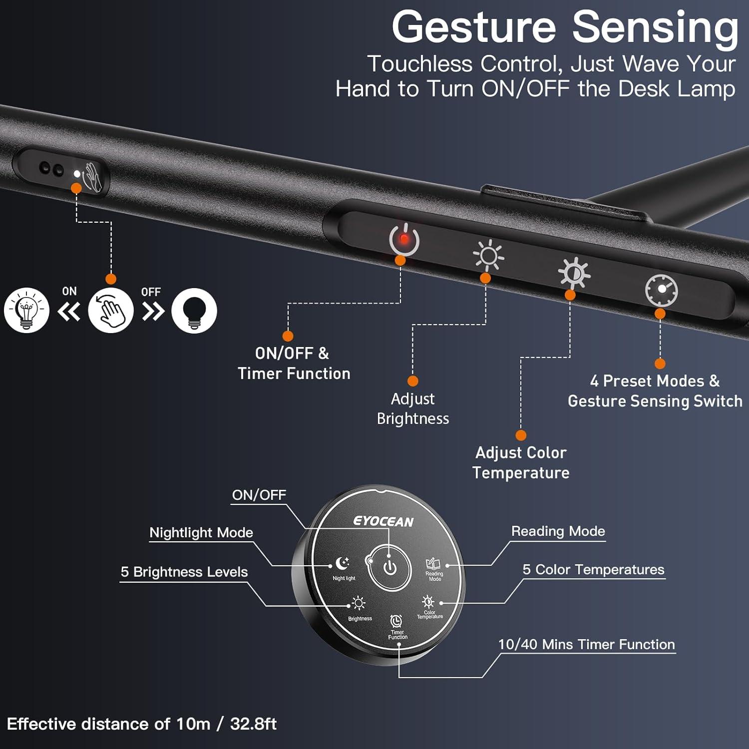 Lámpara de Escritorio EYOCEAN 80 cm 24W Regulable con Sensor