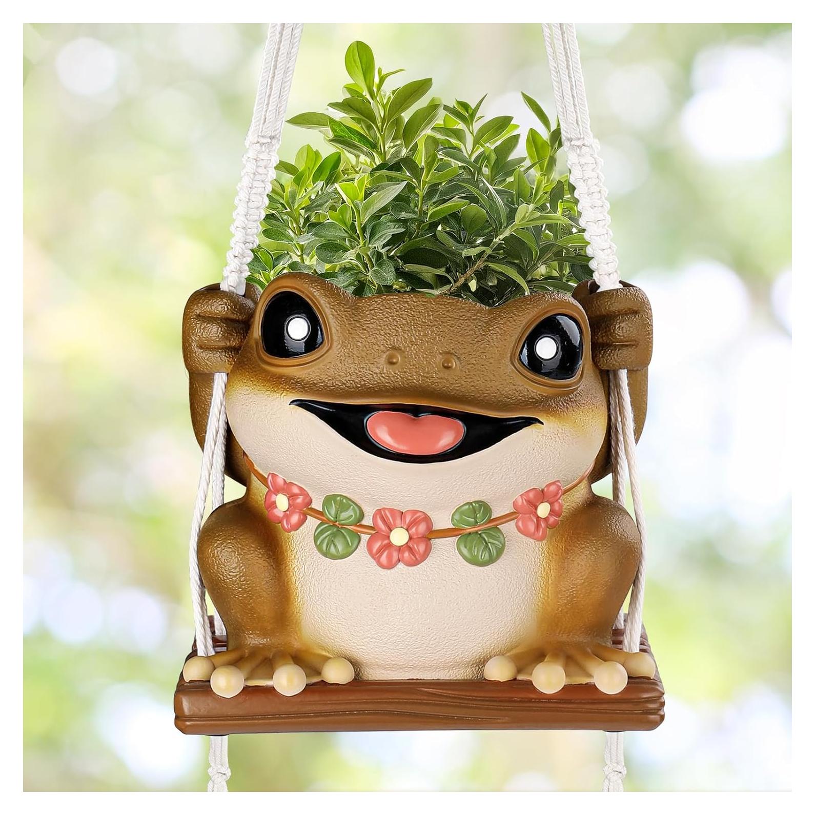 Maceta Colgante de Rana GUGUGO con Drenaje 12.5cm Marrón