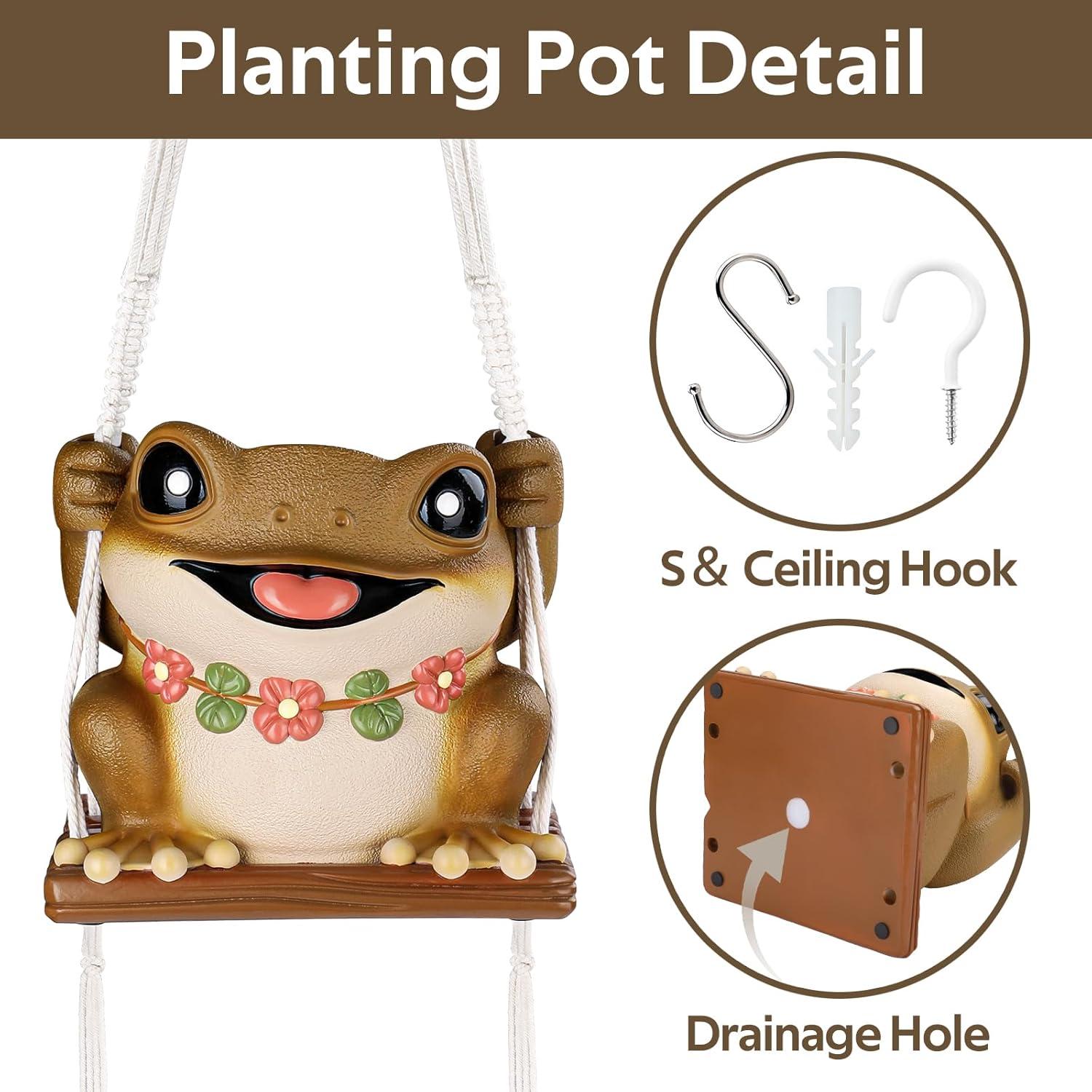 Maceta Colgante de Rana GUGUGO con Drenaje 12.5cm Marrón