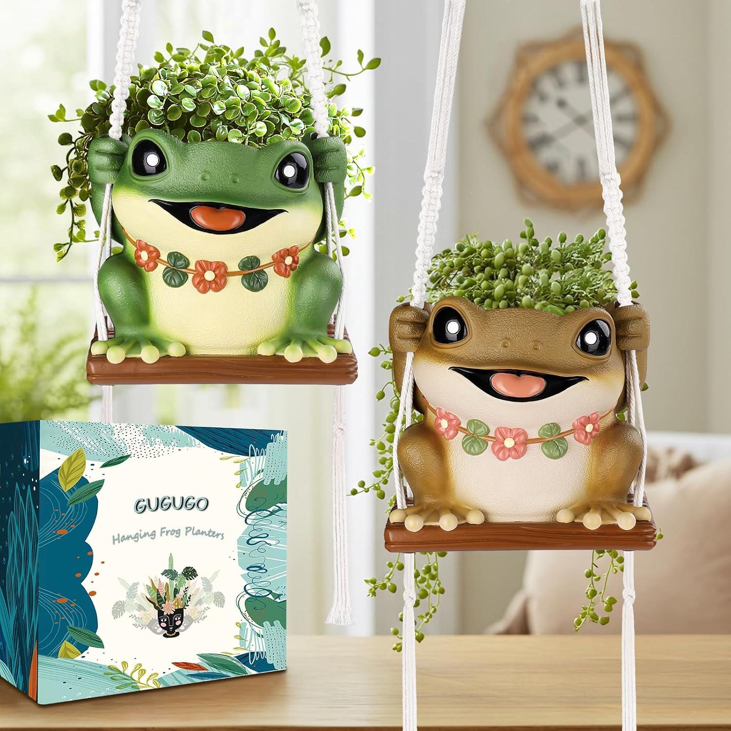 Maceta Colgante de Rana GUGUGO con Drenaje 12.5cm Marrón