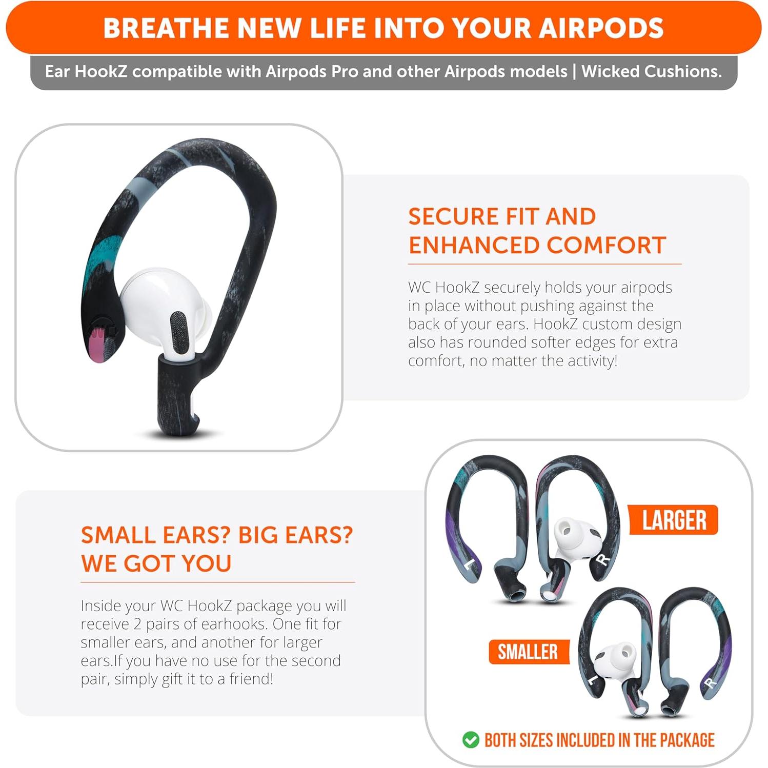 Ganchos para AirPods Pro 1, 2 y 3 Wicked Cushions - Negro