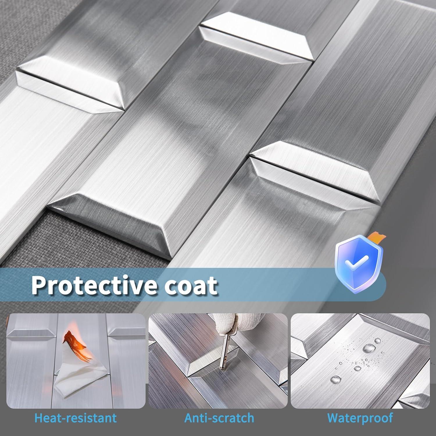 Azulejos Autoadhesivos 3D Art3d Acero Inoxidable 100 Pcs