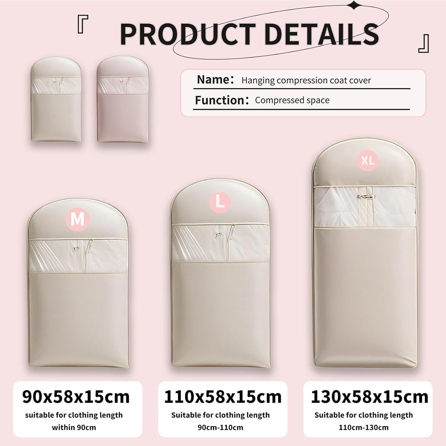 Bolsa de Ropa Colgante CDFUMY Beige M 90x58x15 cm Compresión