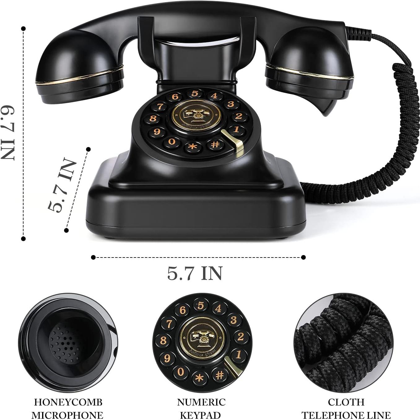 Teléfono de Línea Fija Retro Sentno MH1960 Negro Vintage