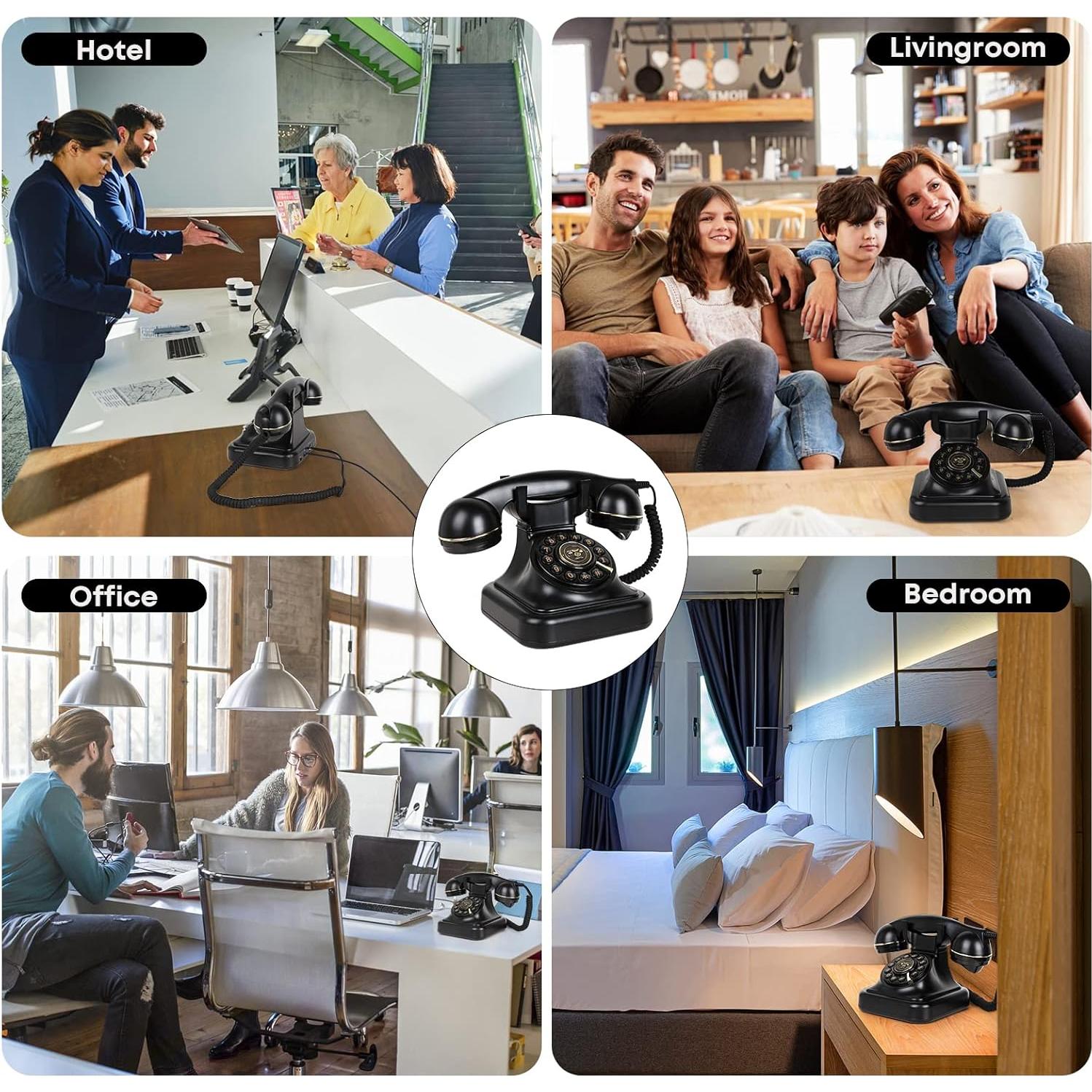 Teléfono de Línea Fija Retro Sentno MH1960 Negro Vintage