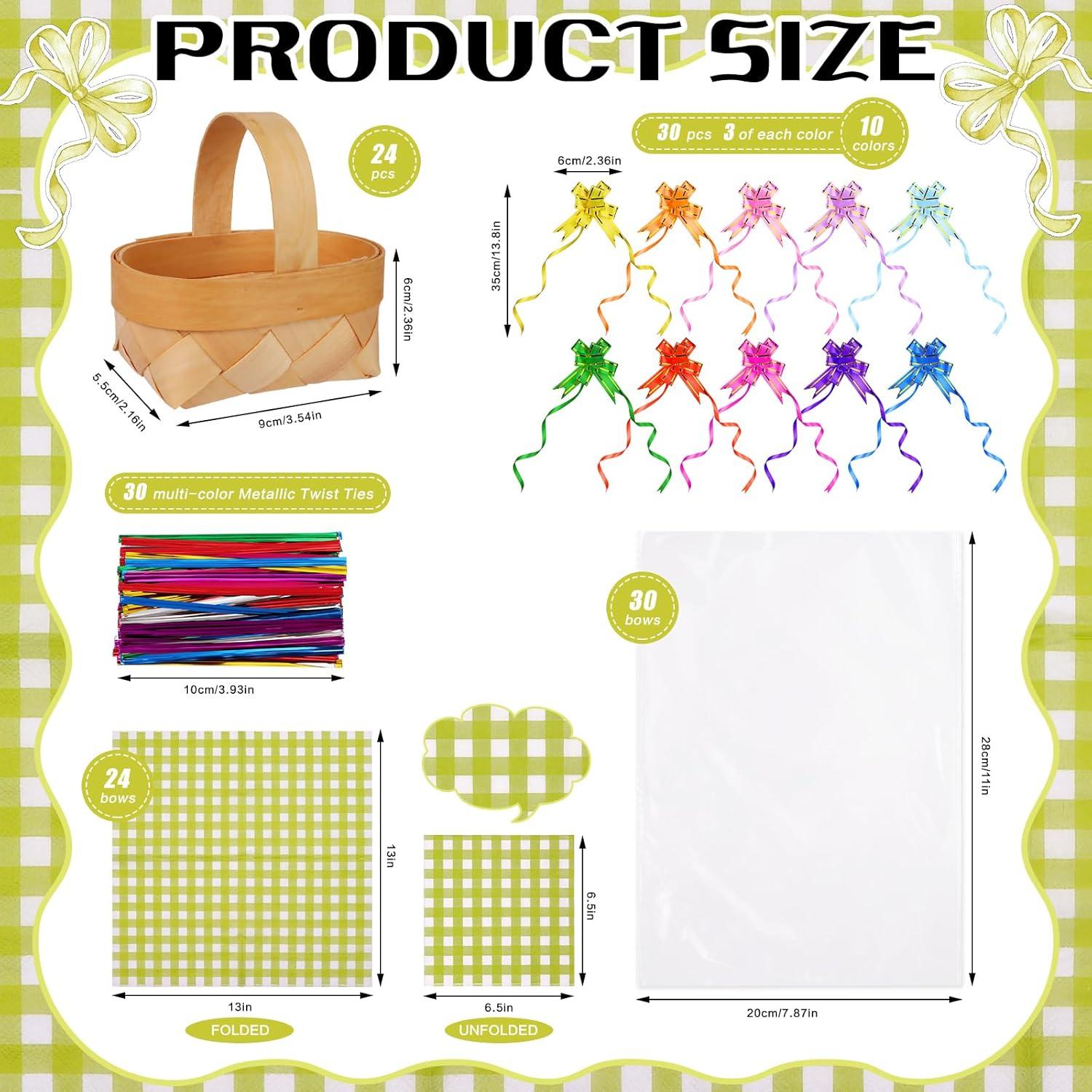 Set de 24 Mini Cestas de Madera con Servilletas Cuadros Verdes