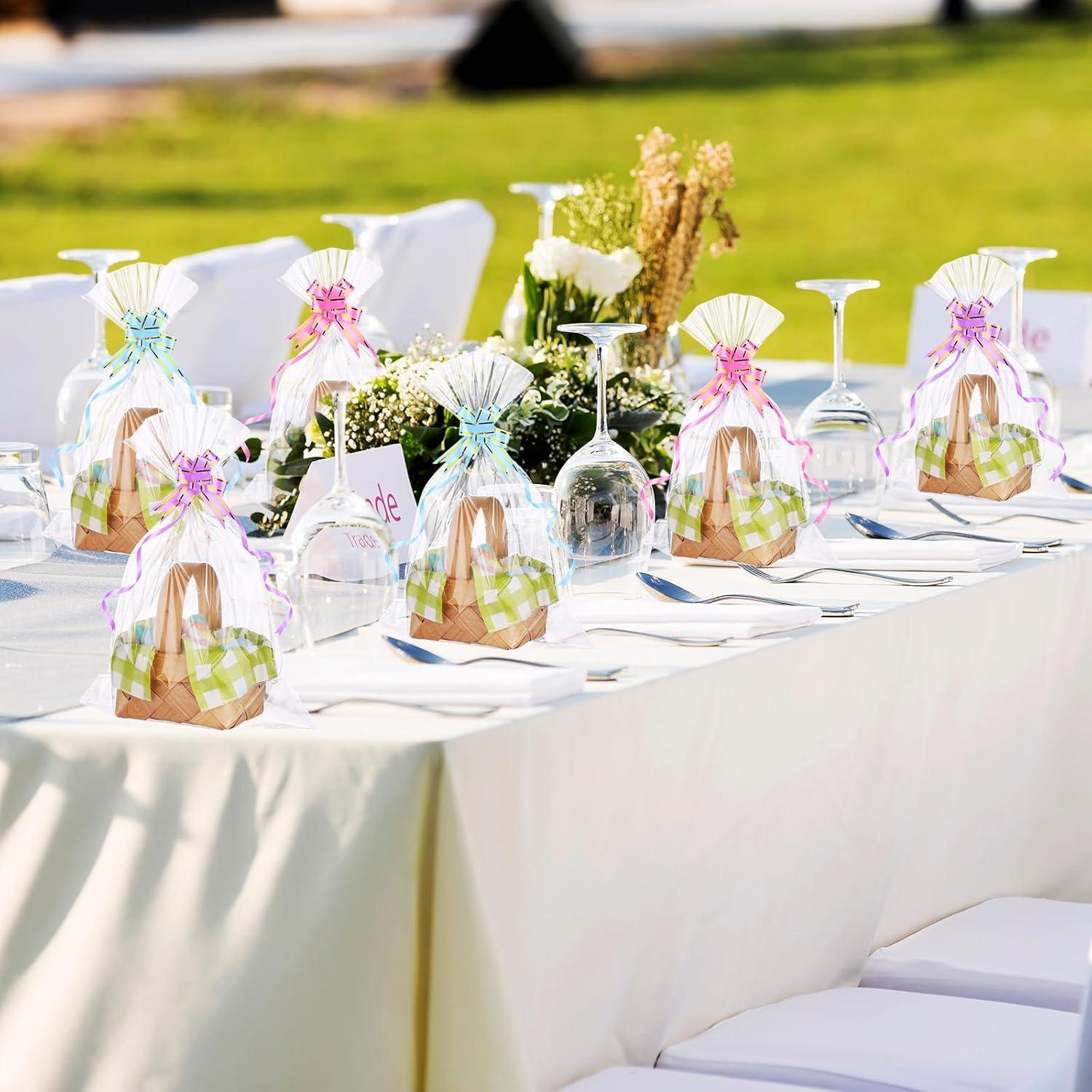 Set de 24 Mini Cestas de Madera con Servilletas Cuadros Verdes