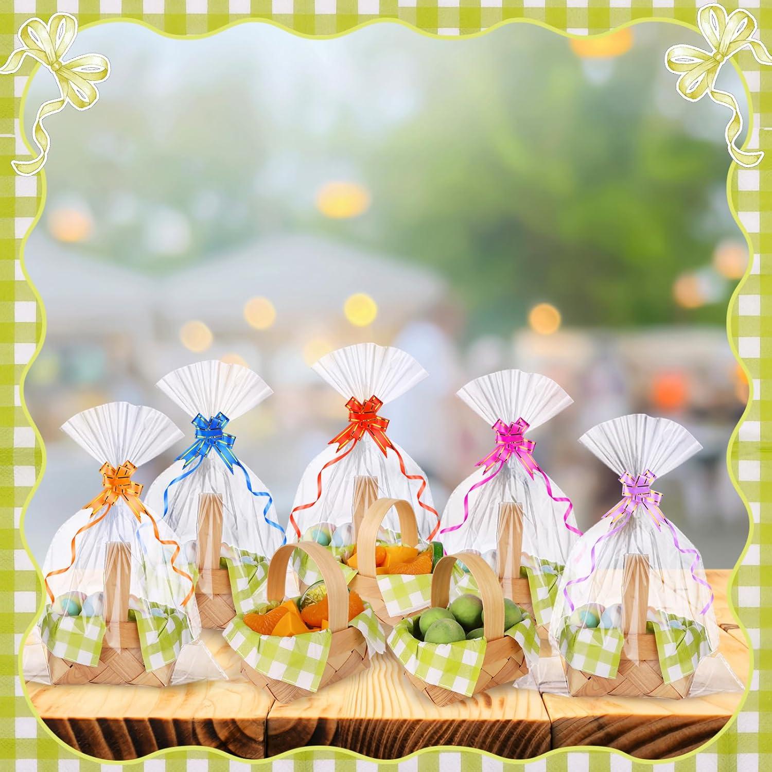 Set de 24 Mini Cestas de Madera con Servilletas Cuadros Verdes