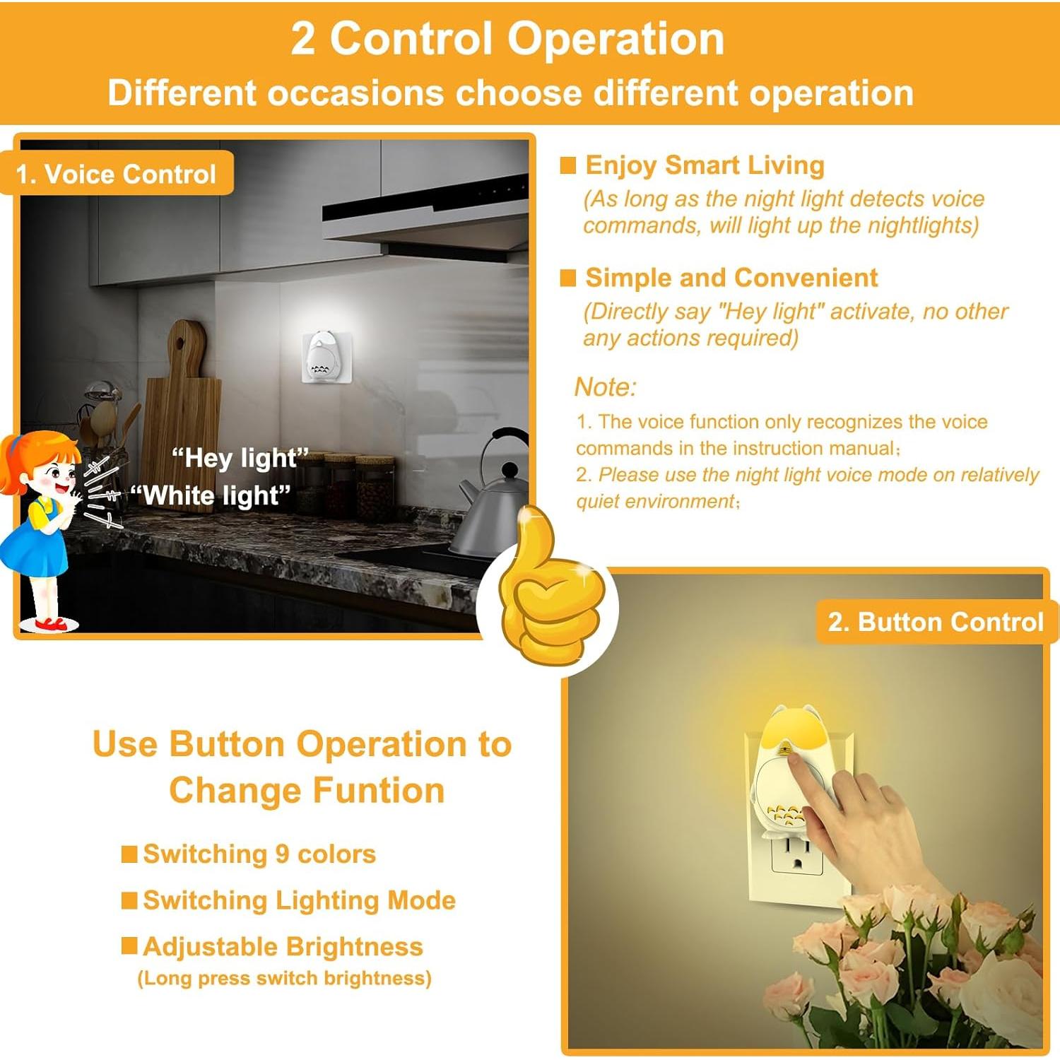 Luz Nocturna Inteligente RAVEtone Cat-201NL Regulable 2 Pzas