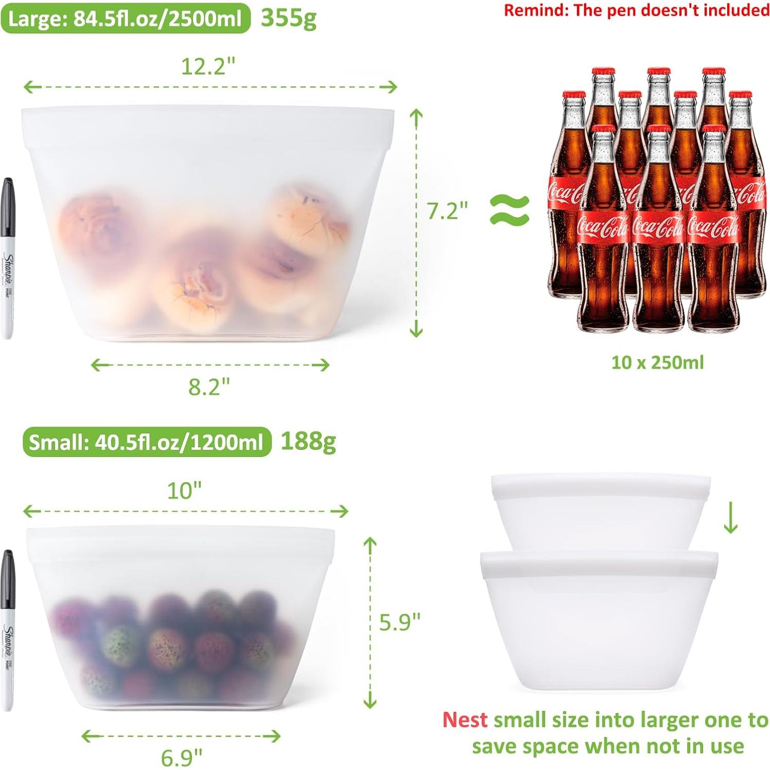 Bolsas de Silicona Reutilizables Annaklin - 4 Piezas, 2 Tamaños