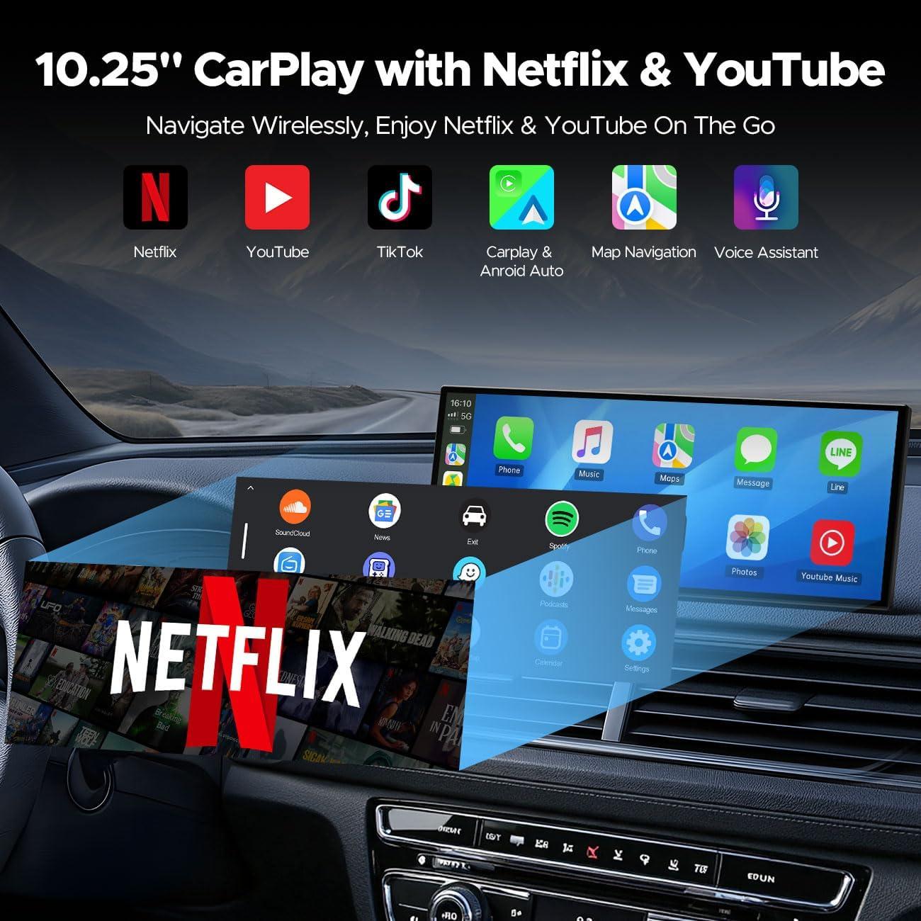 Pantalla CarPlay Volam 10.25" con Netflix y YouTube
