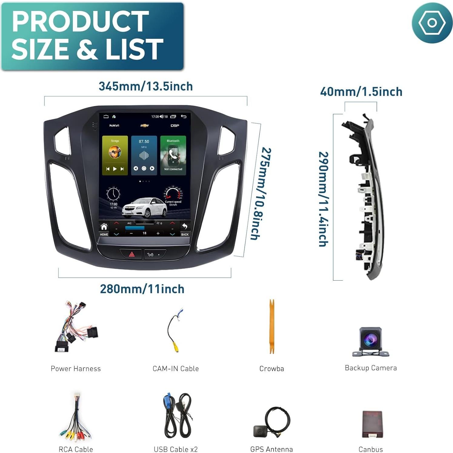 Estéreo de Coche Ford Focus 2012-2018 10.4" Android 12 GPS