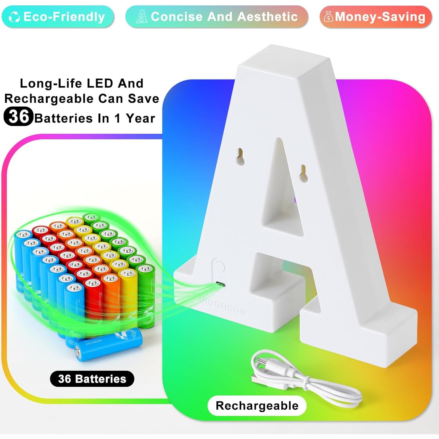 Letras Iluminadas Recargables Mooncow con Control Remoto
