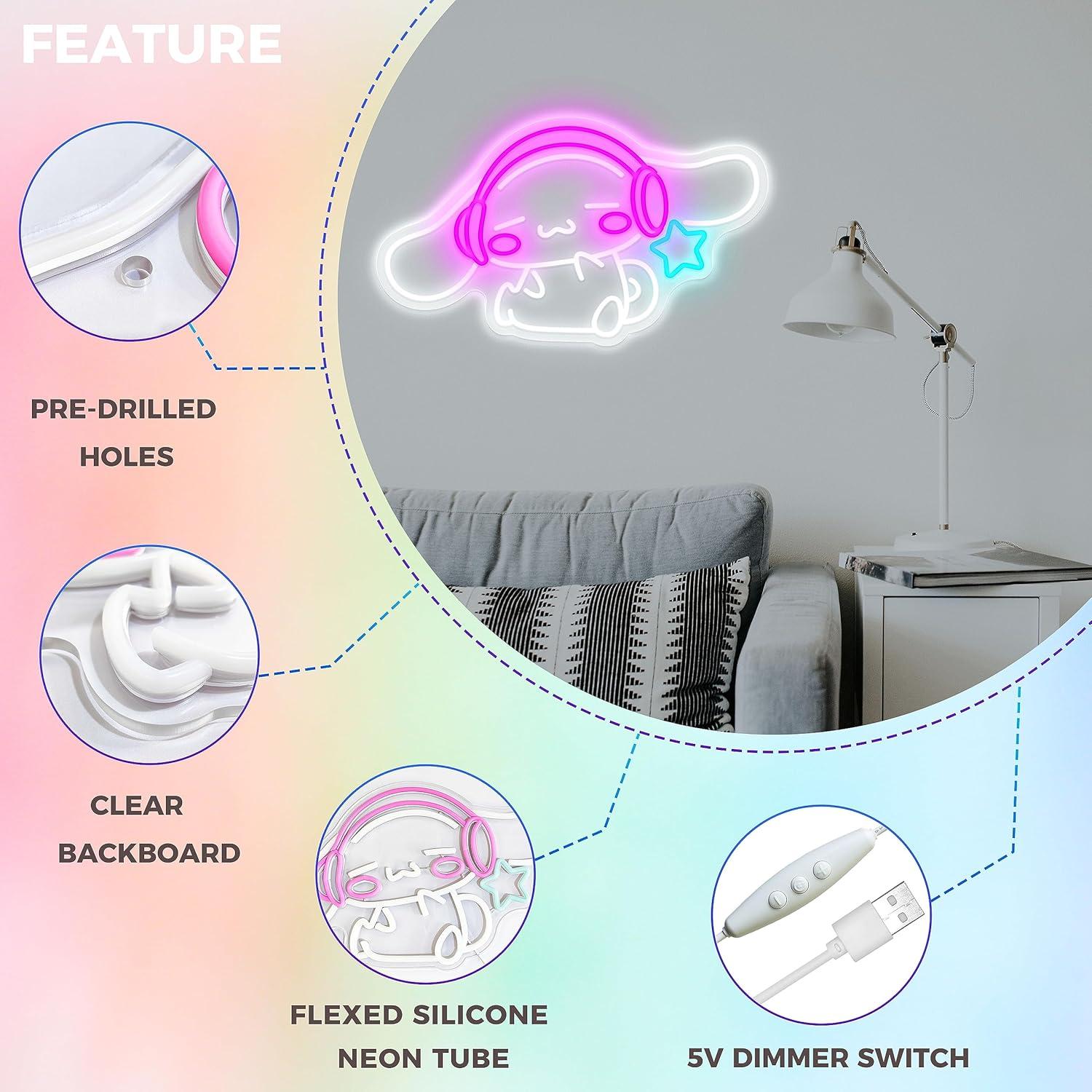 Luz de neón Cinnamoroll LED 25.5x43.5 cm decoración