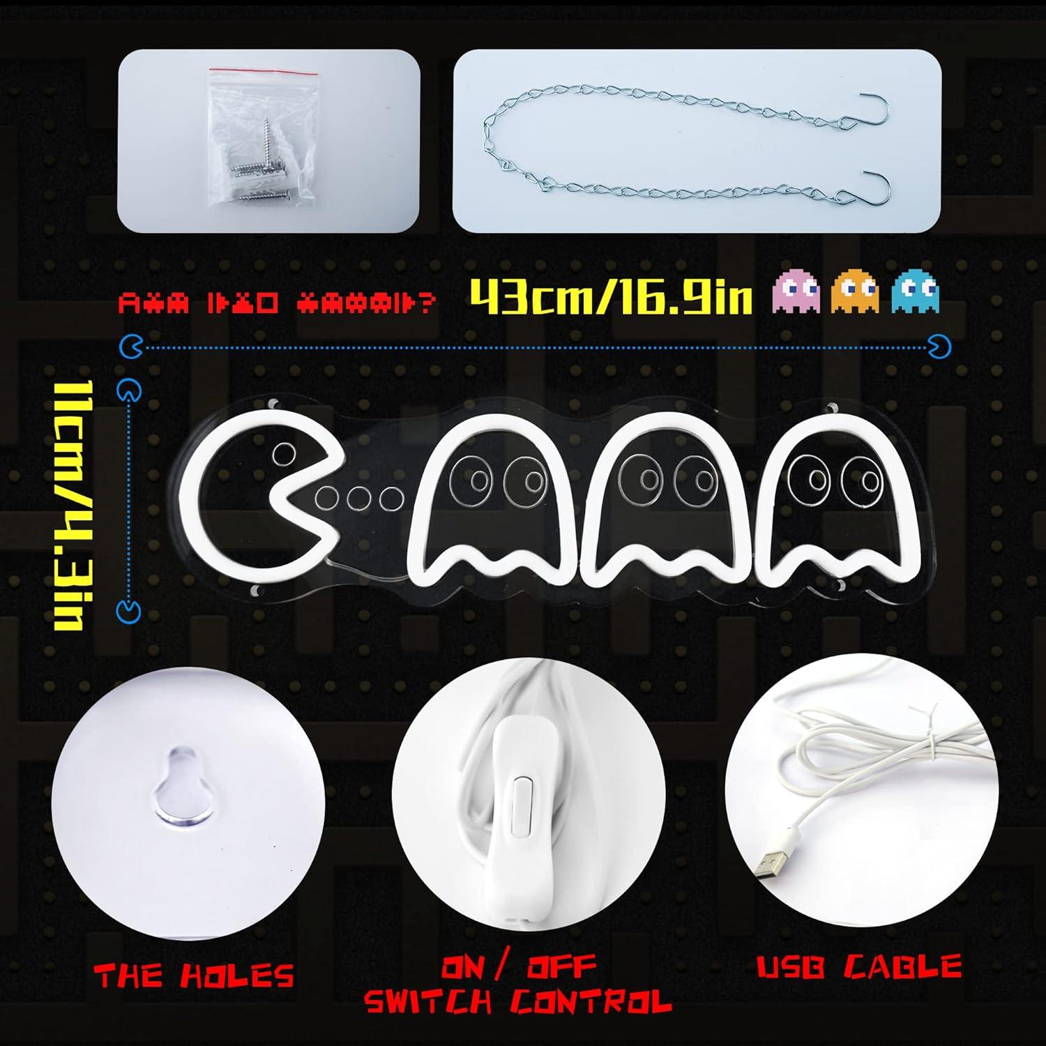 Luz de neón retro 3D Pac Man y fantasmas Begooat USB