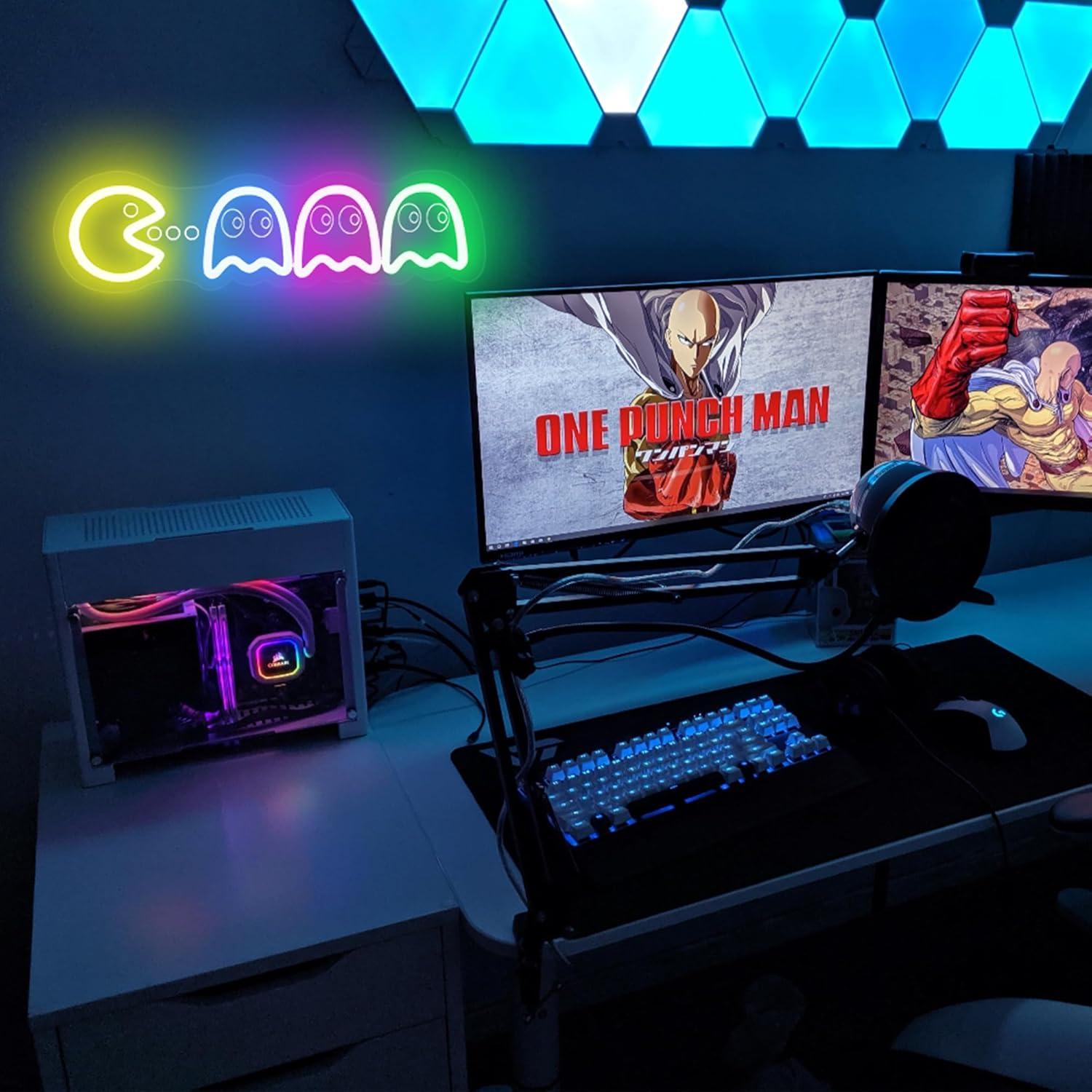 Luz de neón retro 3D Pac Man y fantasmas Begooat USB