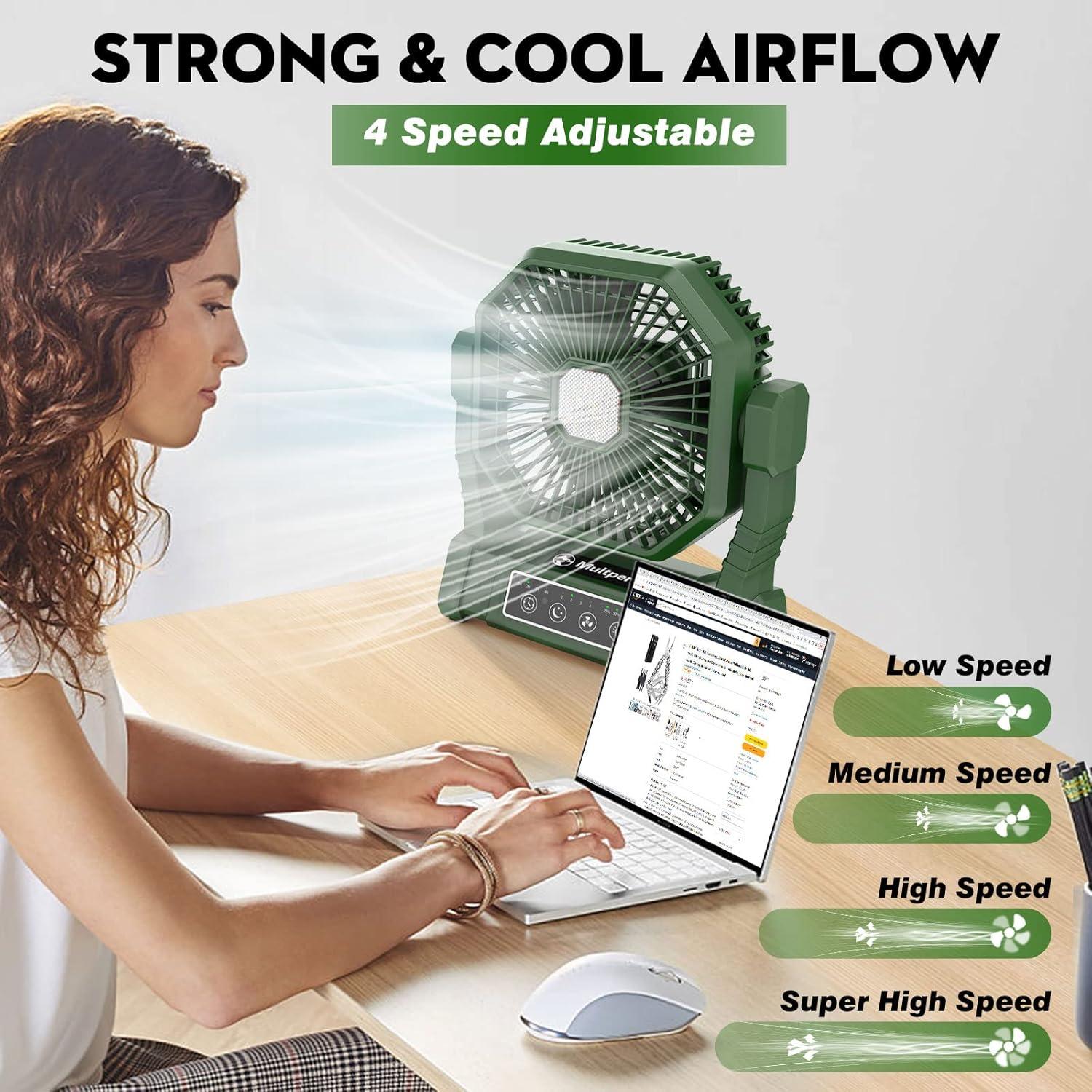 Ventilador de Camping Multper 10000mAh con Linterna LED y Control Remoto