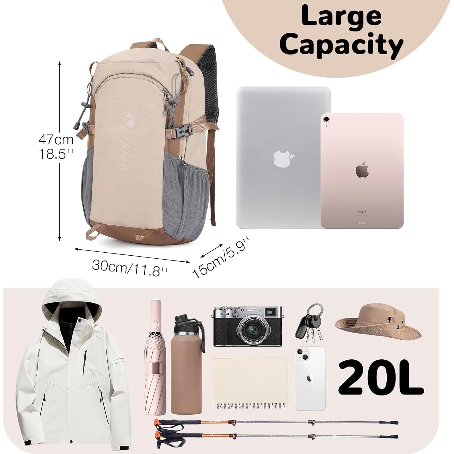 Mochila de senderismo impermeable Outplea 20L unisex caqui