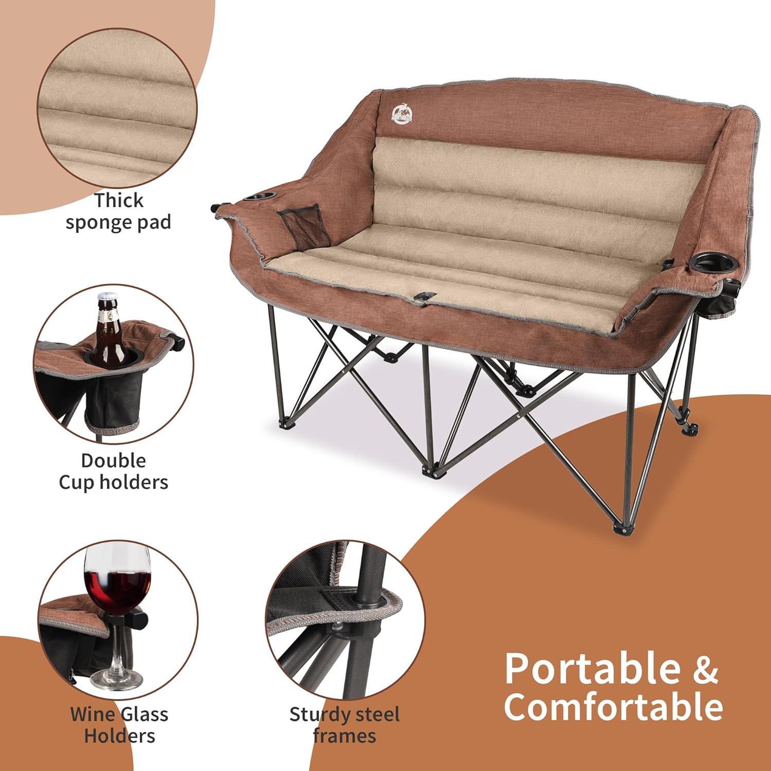 Silla de Camping Plegable Northroad Loveseat Doble 272kg Moca