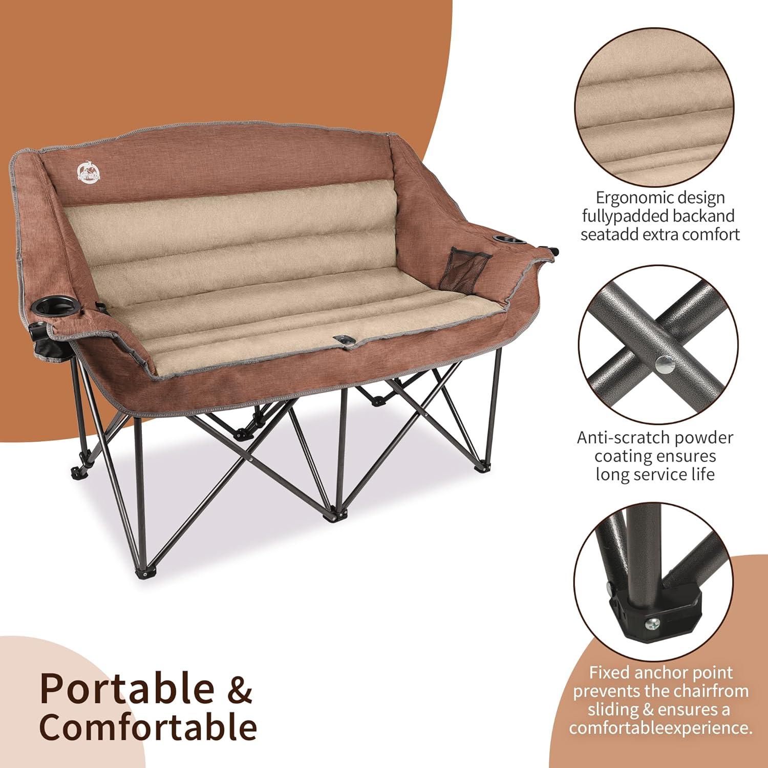 Silla de Camping Plegable Northroad Loveseat Doble 272kg Moca