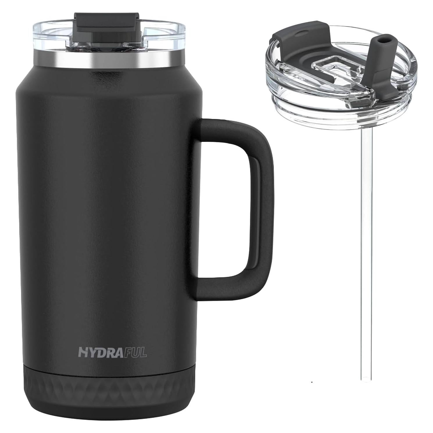 Taza aislada Hydraful 64 oz acero inoxidable negra - a prueba de fugas