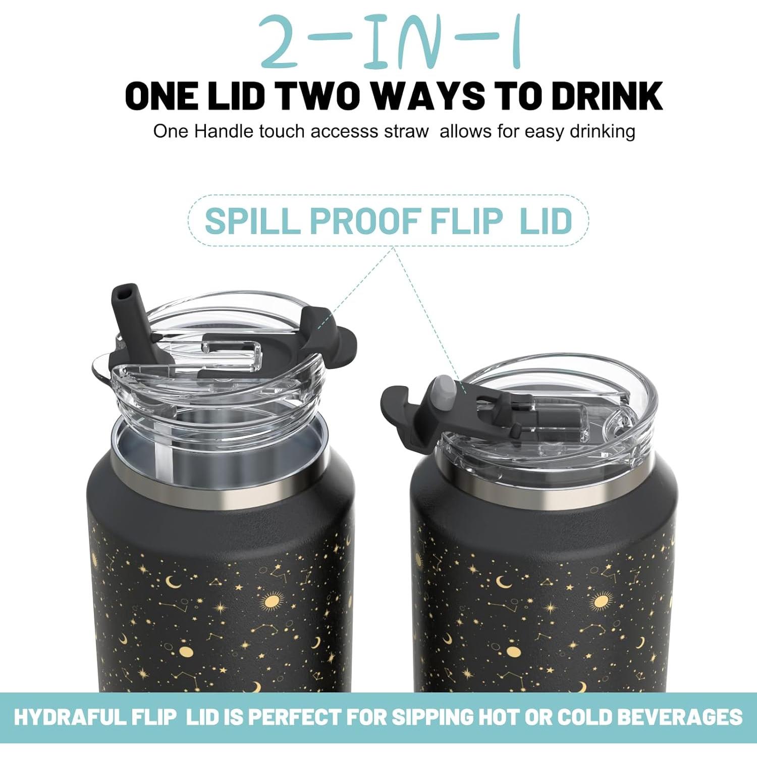 Taza aislada Hydraful 64 oz acero inoxidable negra - a prueba de fugas