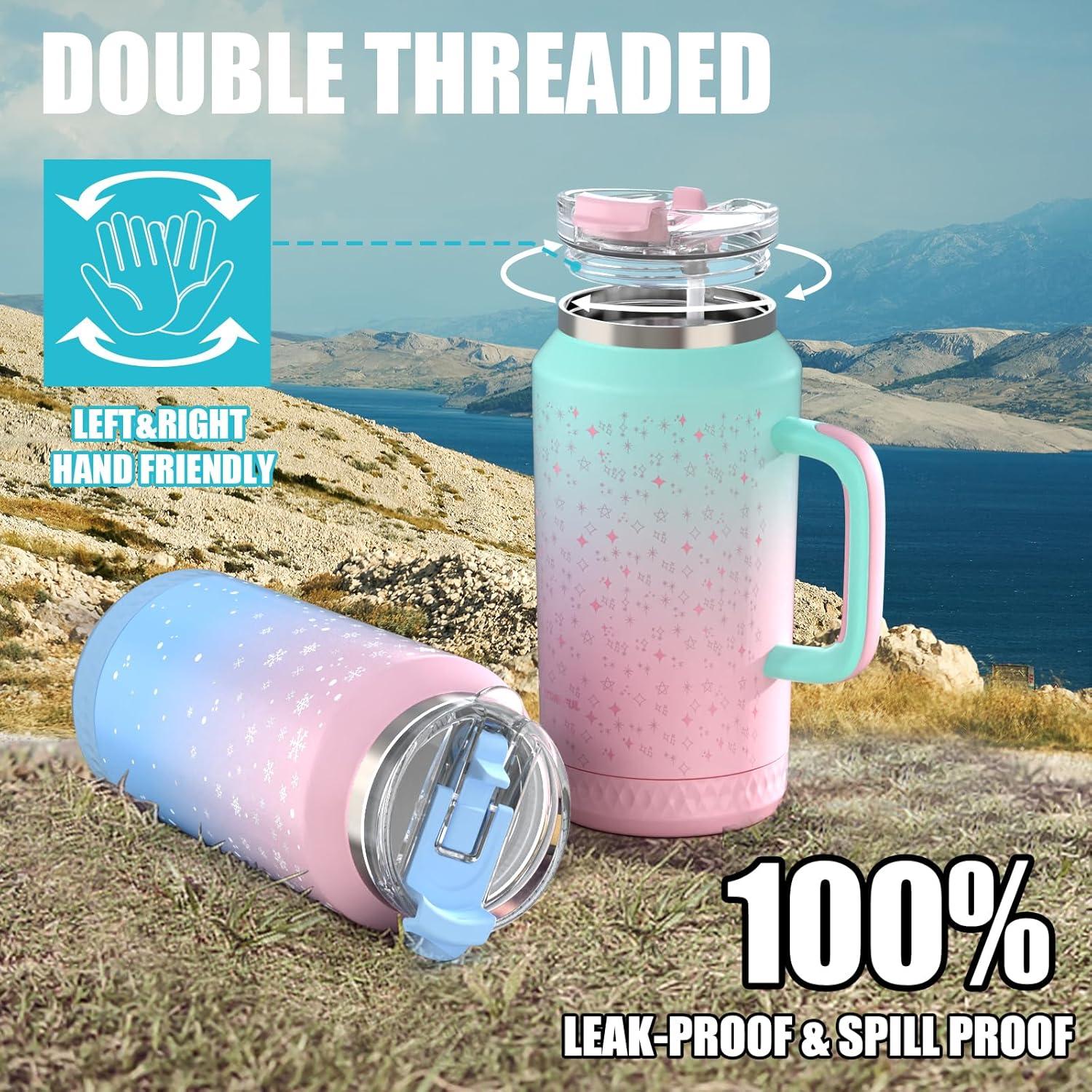 Taza aislada Hydraful 64 oz acero inoxidable negra - a prueba de fugas