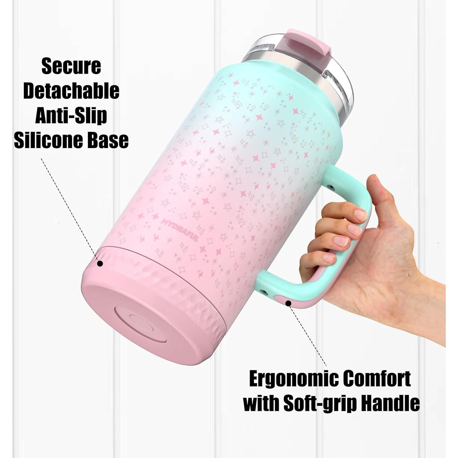 Taza aislada Hydraful 64 oz acero inoxidable negra - a prueba de fugas