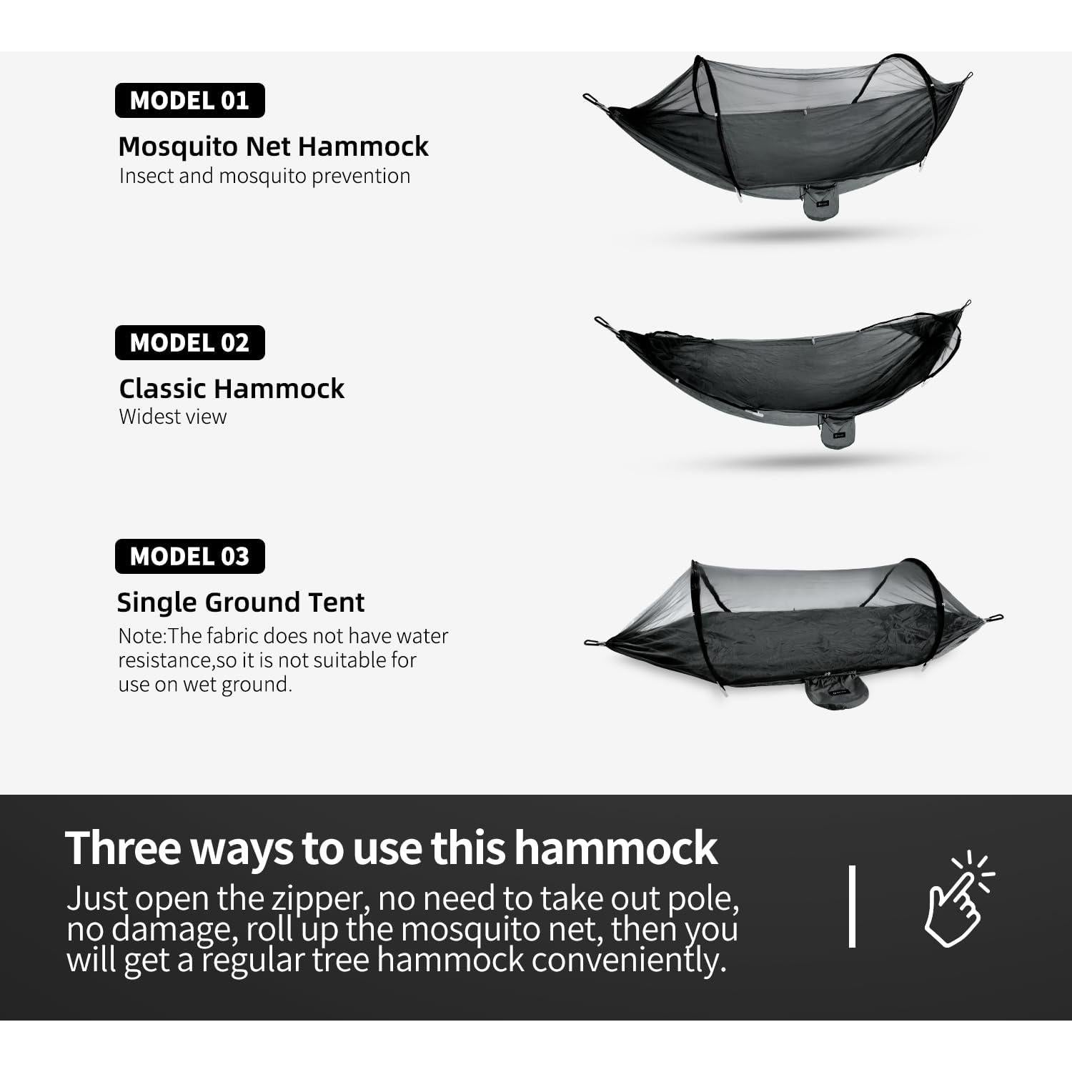 Hammock with Mosquito Net - Lightweight, Portable, 1 Person Hammock - for Camping, Hiking, Backpacking, Travel, a Festival, or The Beach