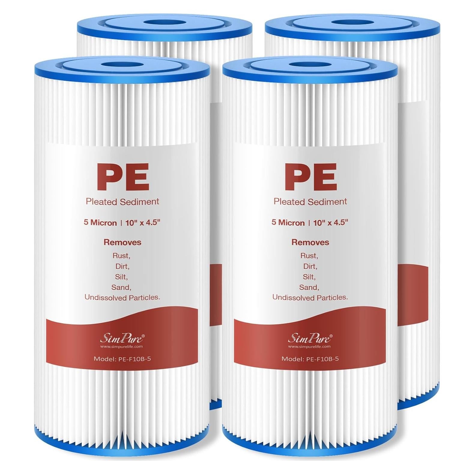 Filtro de Agua de Sedimento Plegado SimPure 10" x 4.5" 5 Micrones - Paquete de 4