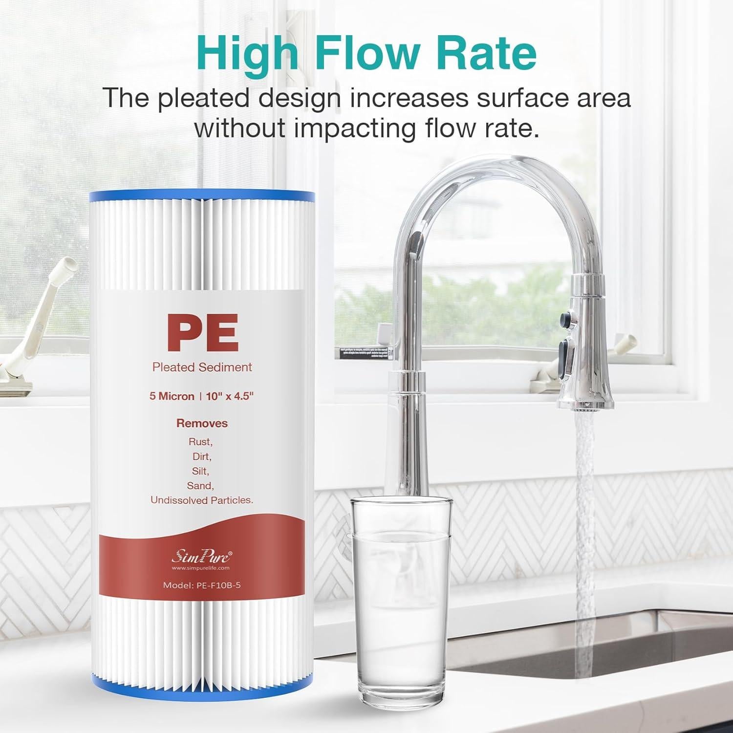 Filtro de Agua de Sedimento Plegado SimPure 10" x 4.5" 5 Micrones - Paquete de 4