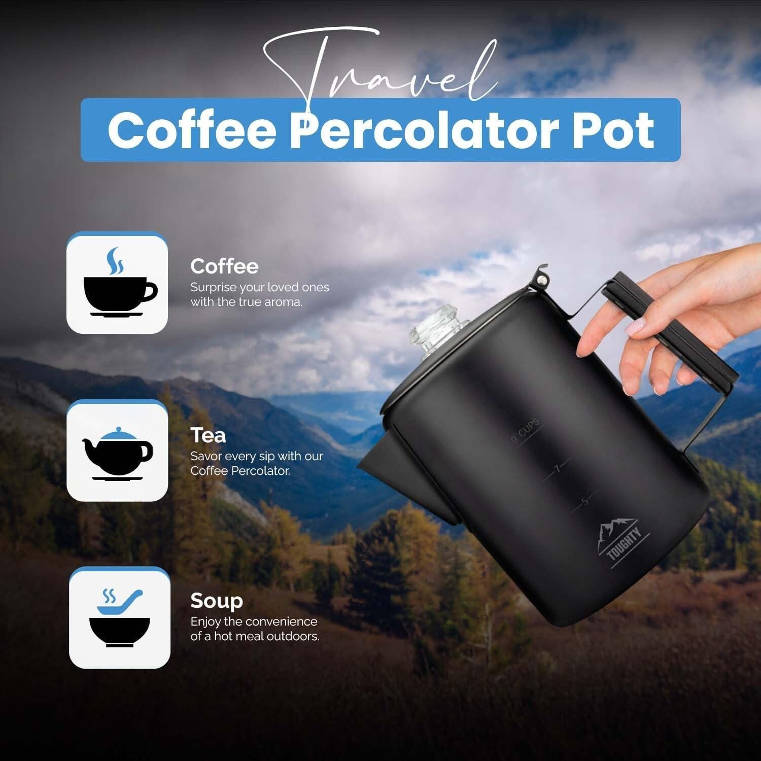 Percolador de Café Toughty Yosemite 9 Tazas Acero Inoxidable