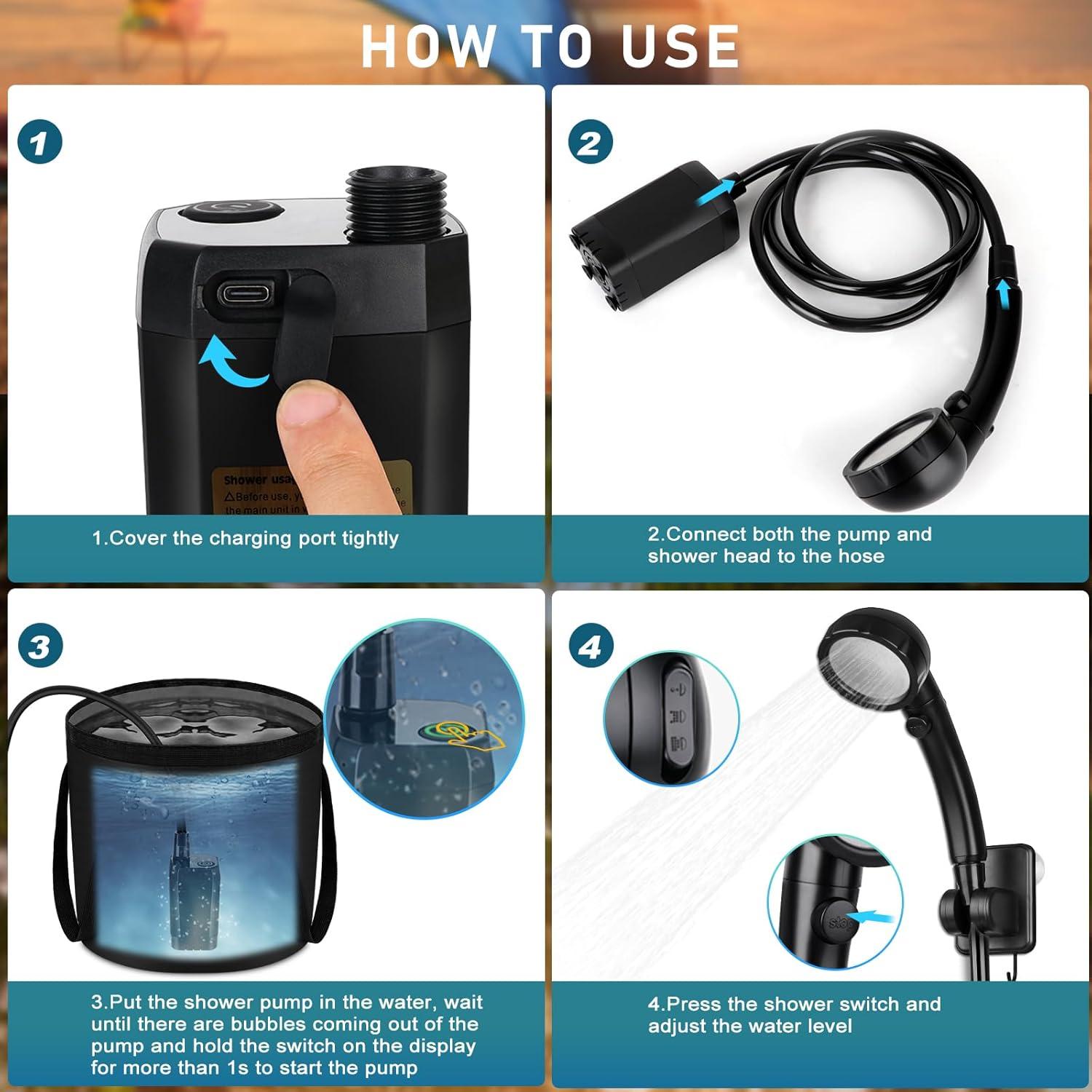 Ducha Portátil Camping Spopal 20L Recargable LED 4 Modos