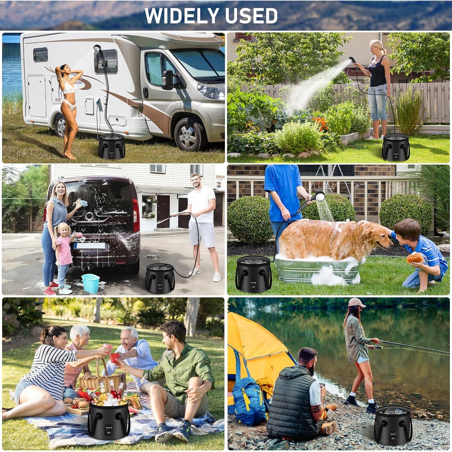 Ducha Portátil Camping Spopal 20L Recargable LED 4 Modos