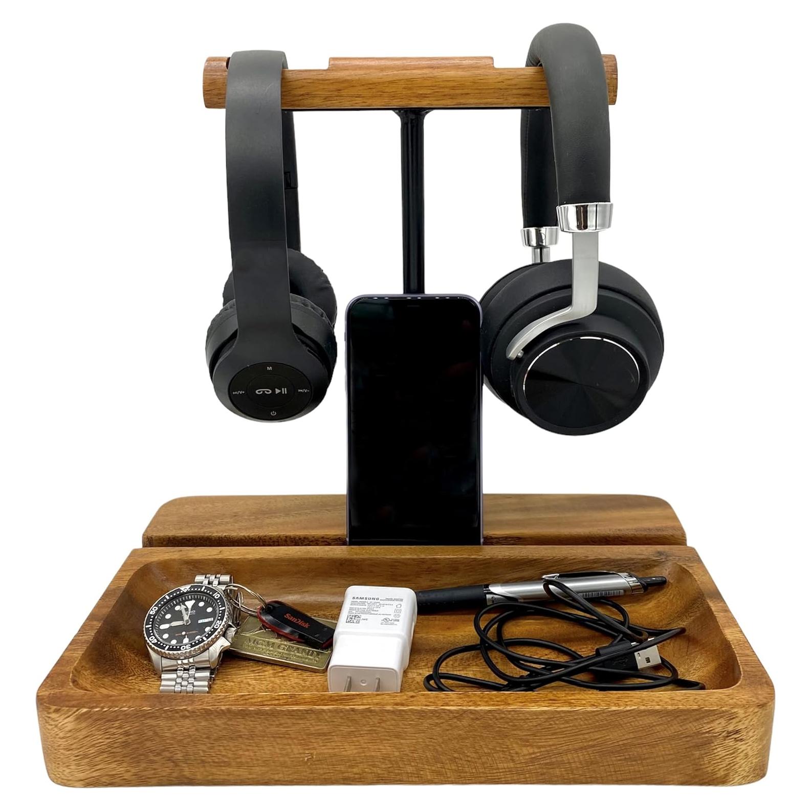 Soporte para Auriculares Doble de Madera Acacia WRIGHTMART
