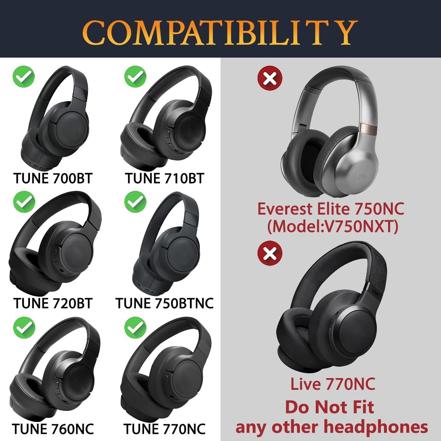 Almohadillas de Gel SOULWIT para Auriculares JBL Tune 700BT/710BT/720BT - Negro