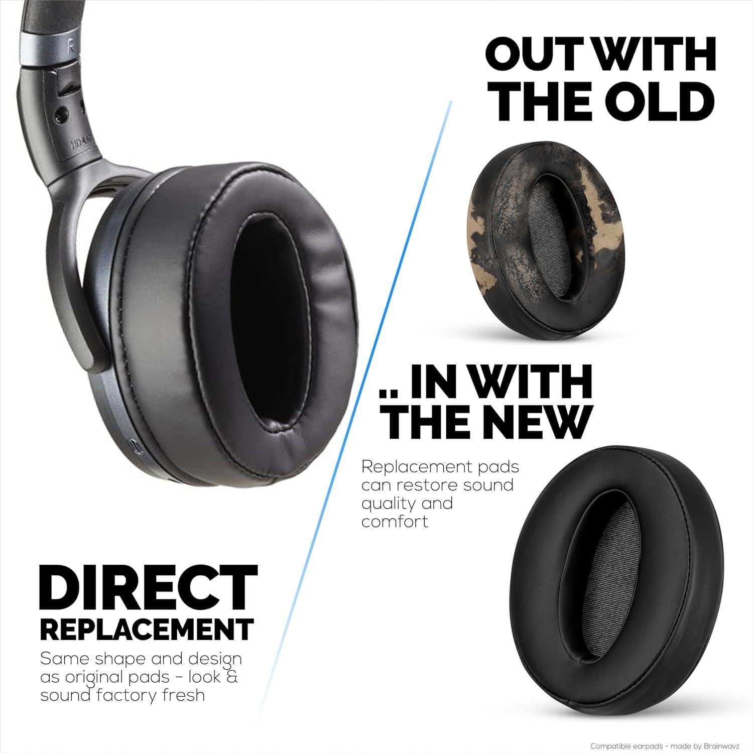 Almohadillas de Reemplazo Brainwavz para Sennheiser HD 4.50 y más - Cuero PU Negro