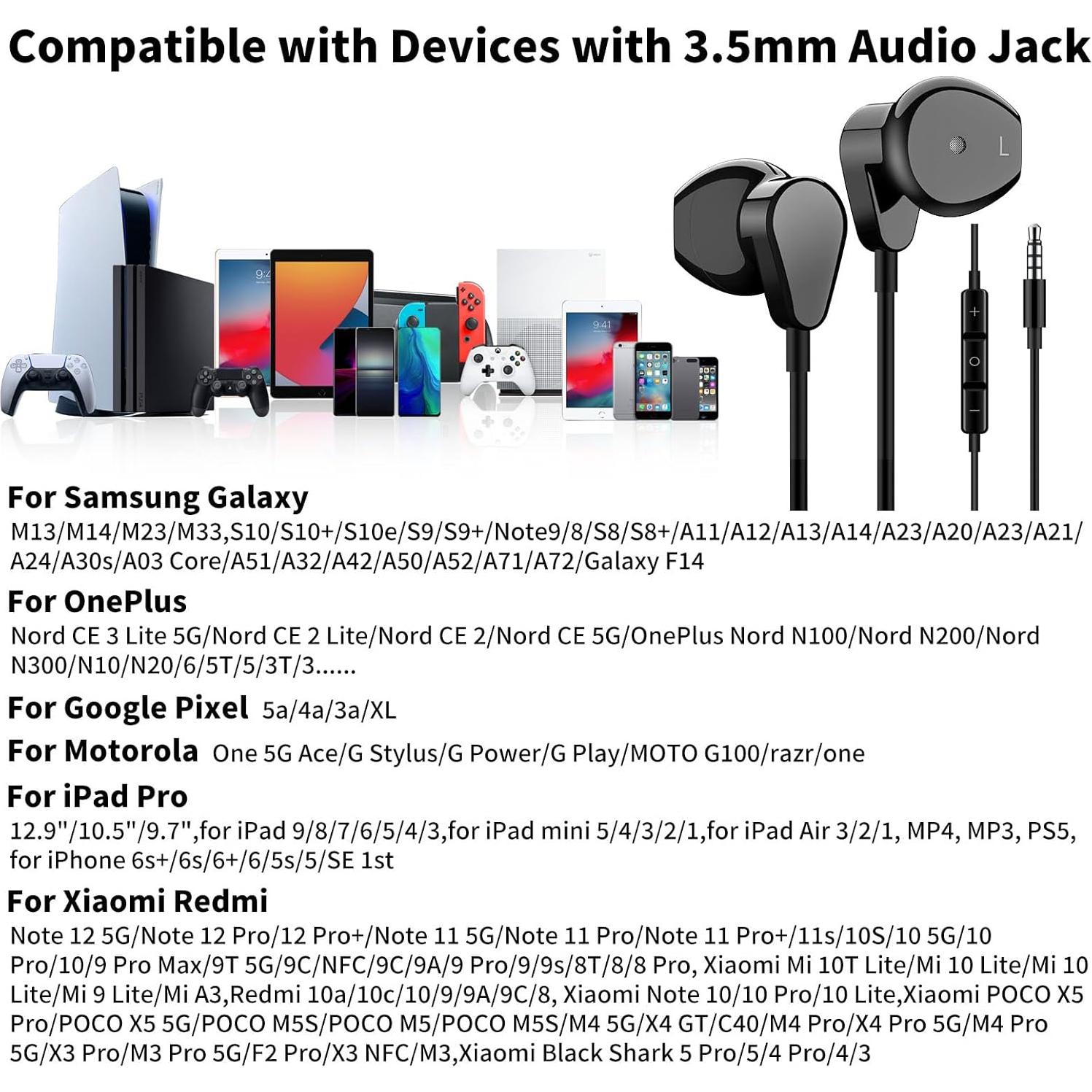 Auriculares con cable ASKUBSKU 3.5mm con micrófono y control