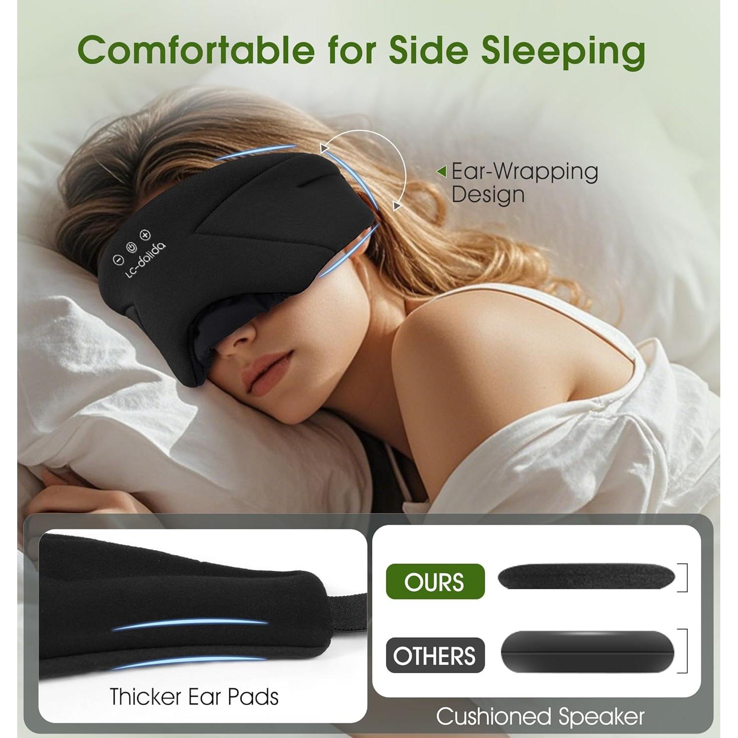 Máscara para dormir Bluetooth 5.4 LC-dolida, algodón de bambú, negro