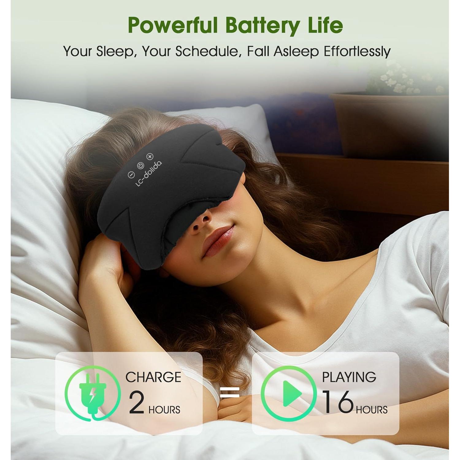 Máscara para dormir Bluetooth 5.4 LC-dolida, algodón de bambú, negro