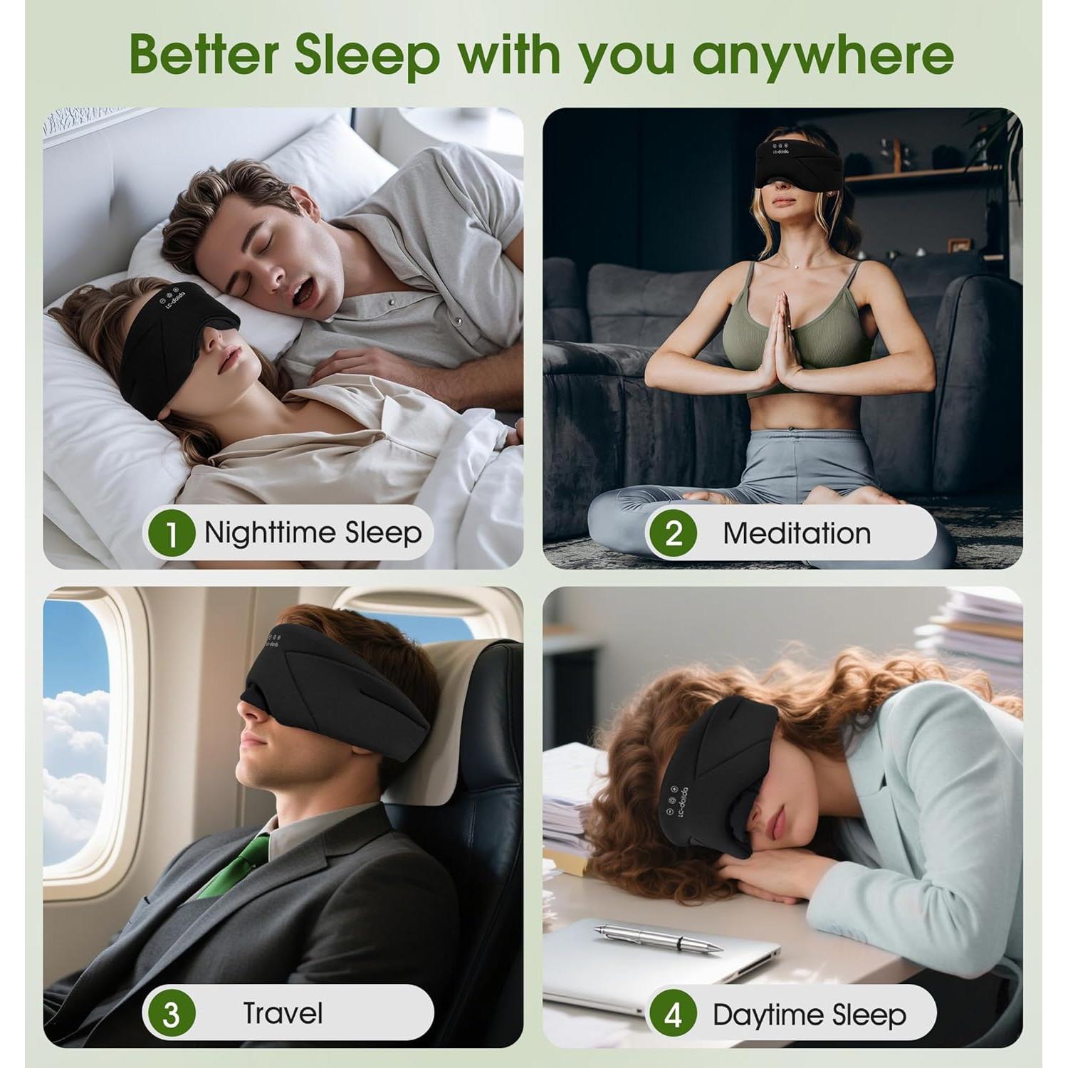 Máscara para dormir Bluetooth 5.4 LC-dolida, algodón de bambú, negro