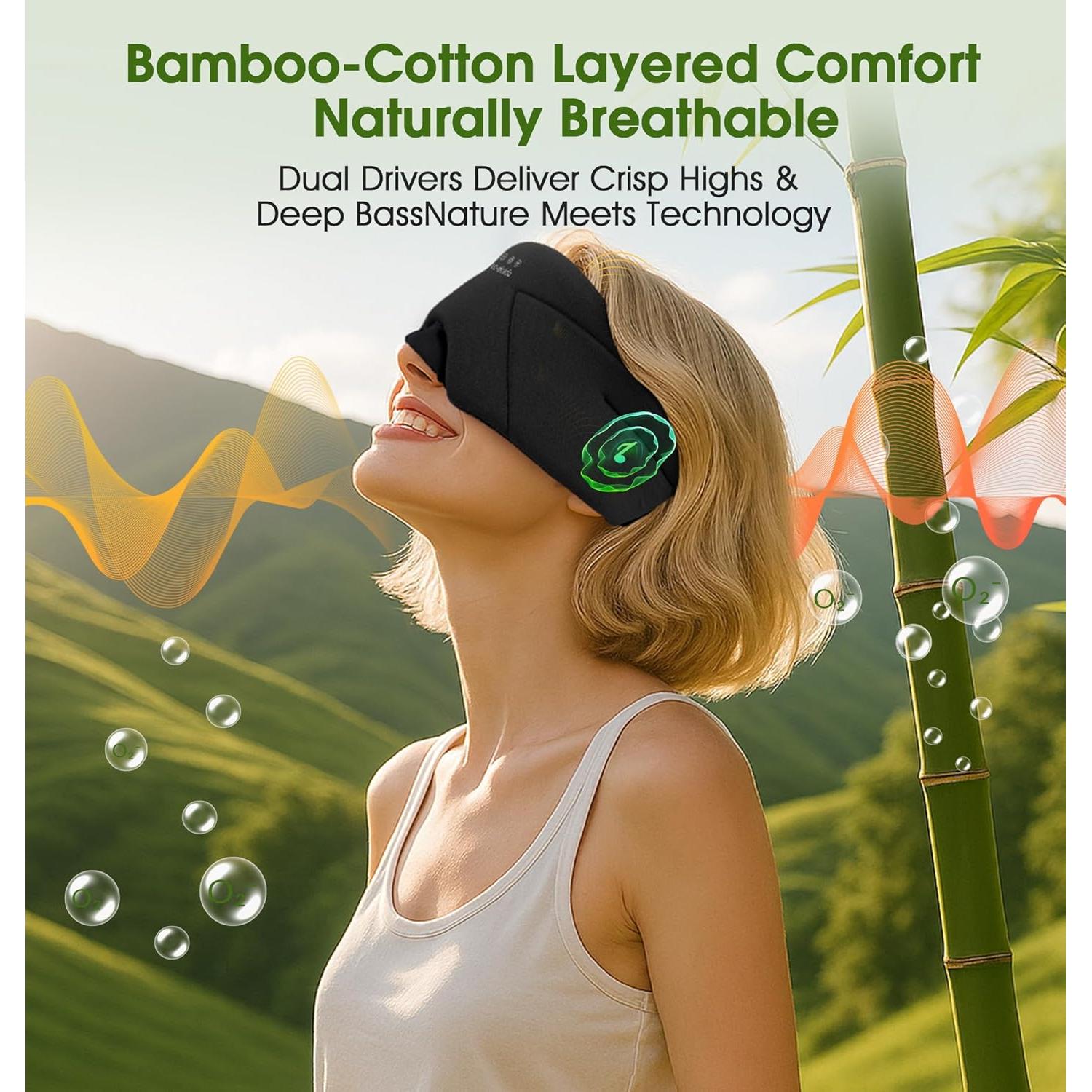 Máscara para dormir Bluetooth 5.4 LC-dolida, algodón de bambú, negro