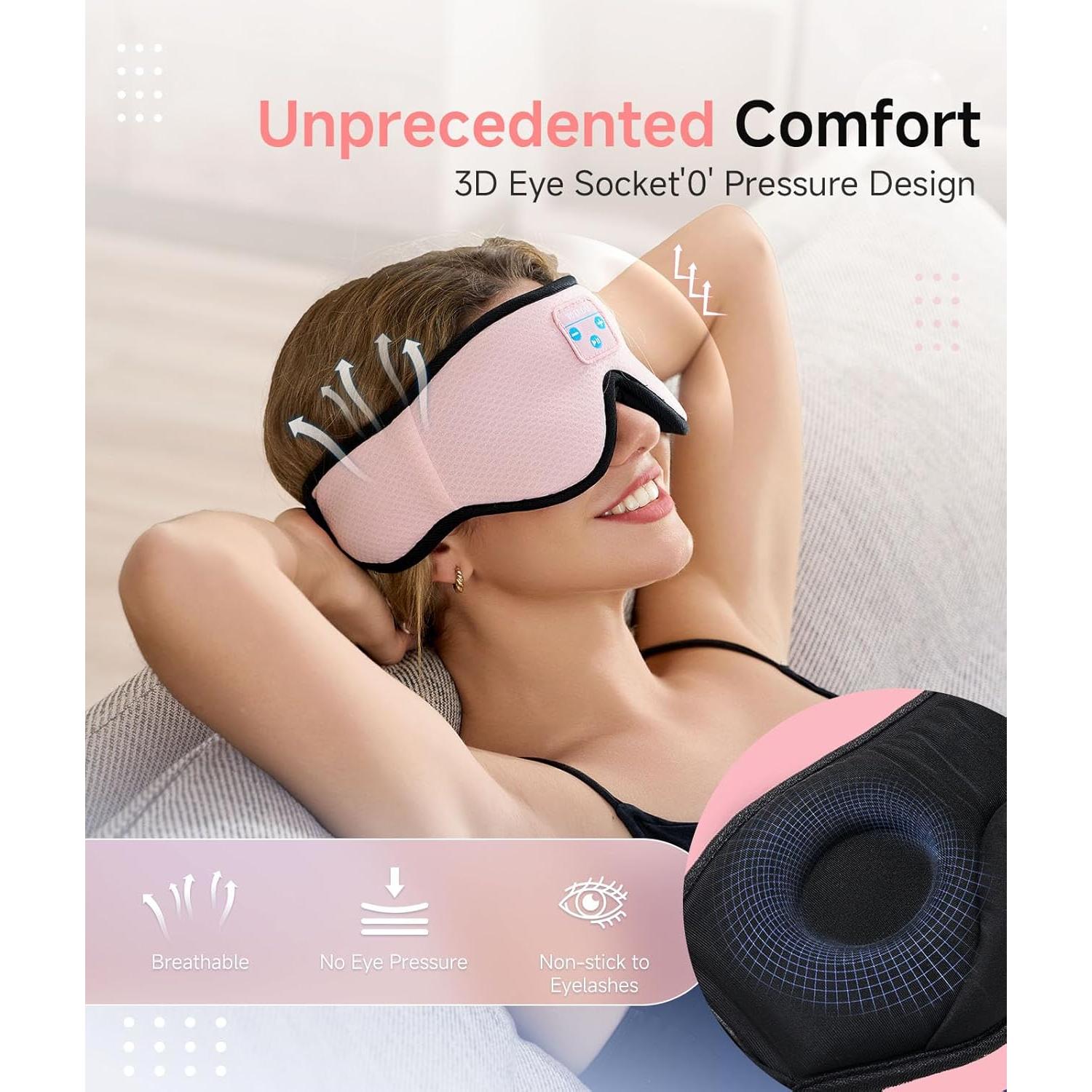 Auriculares para dormir Voerou Bluetooth 5.4, máscara 3D rosa